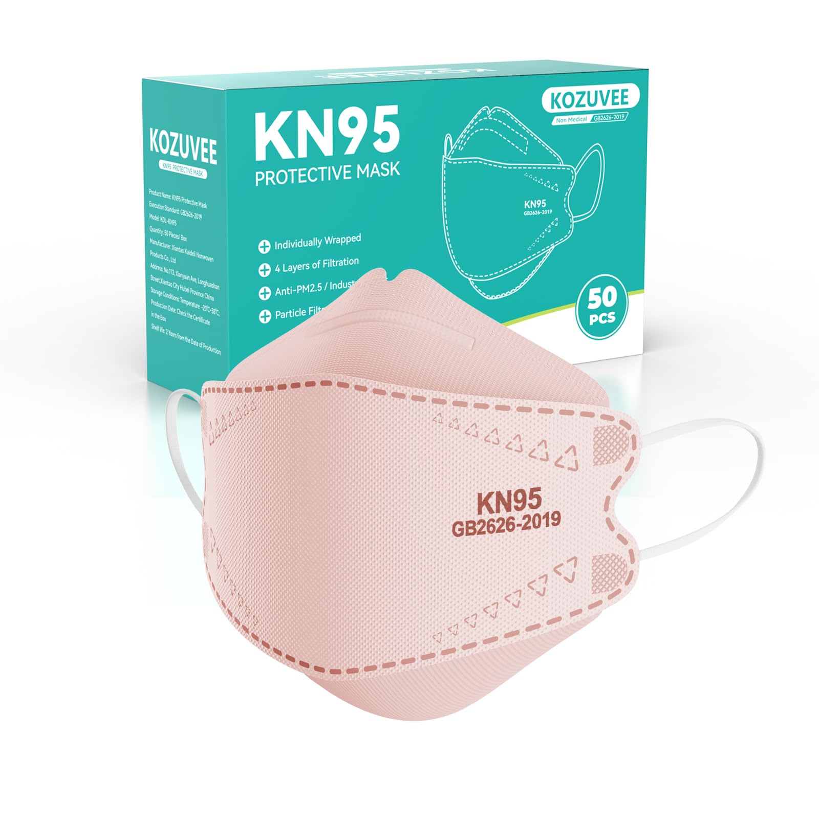 KN95 Face Masks Black for Adults, Individually Wrapped, Breathable Disposable KN95 Mask with Elastic Ear Loop
