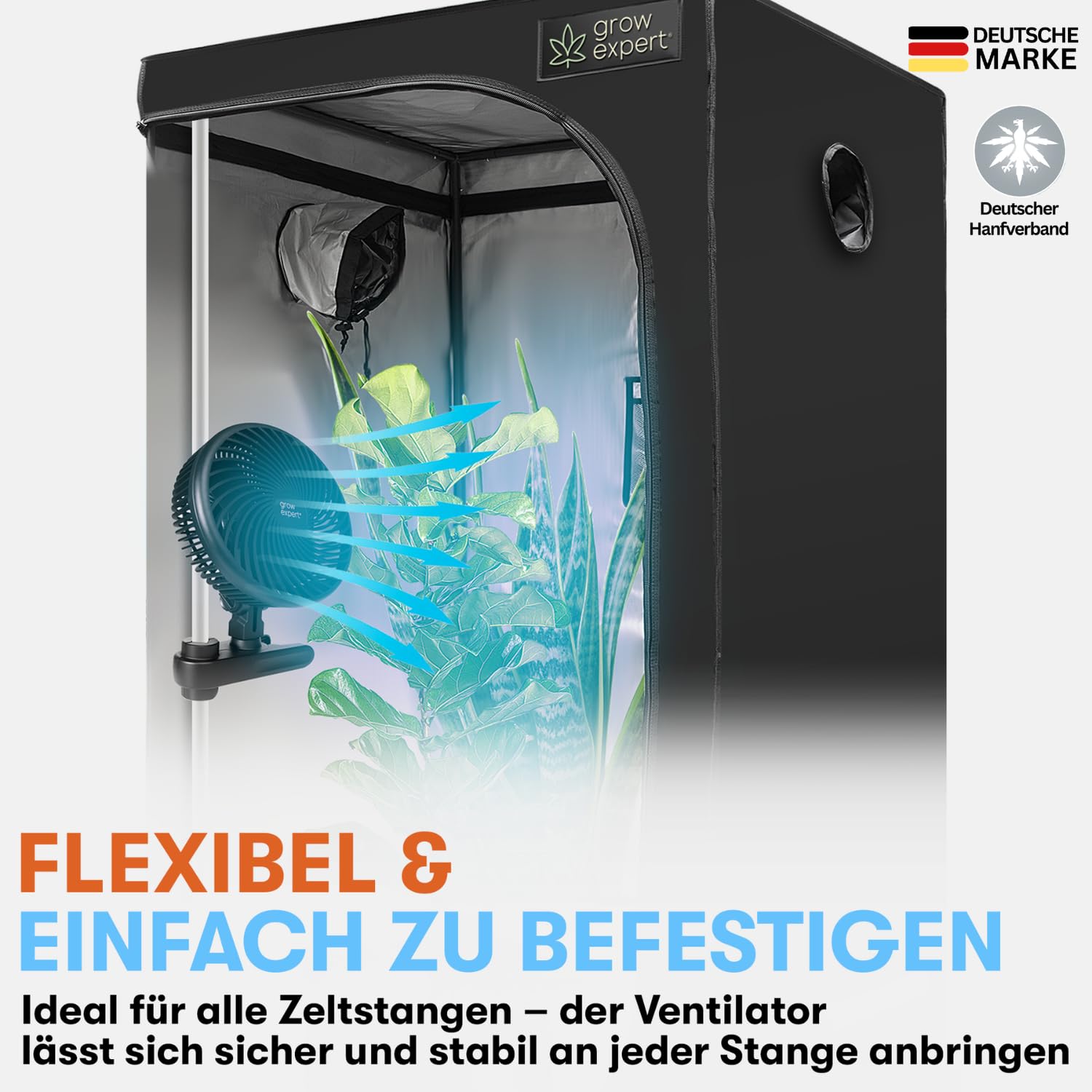 Oszillierender Clip-Ventilator für Growbox & Growzelte EC-Motor mit 10 Stufen, 32 dB(A), 250 cm Kabel – Umluftventilator für Luftzirkulation & gesundes Pflanzenwachstum (1 Stück)