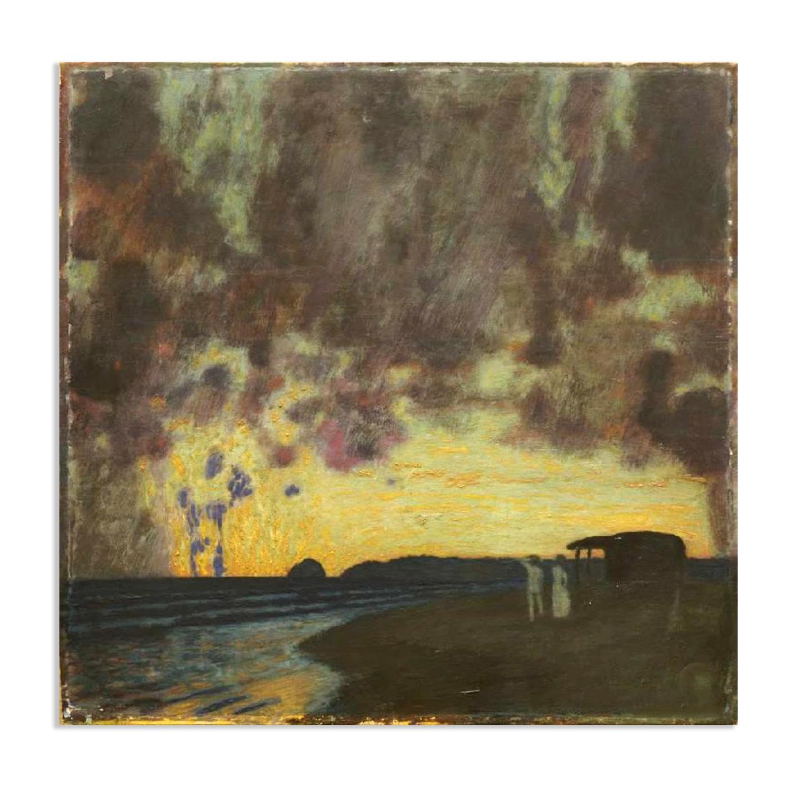 Hau3sh3a Franz von Stuck Wall Art Print Sunset at Sea Franz Stuck Painting Reproduction Artwork Abstract Classic Wall Decor for Living Room Bathroom Office 70x70cm(28x28in) Frameless