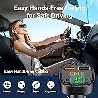 Vista 4 de Adaptador Bluetooth para coche, transmisor FM Bluetooth para coche, reproductor de MP3 QC3.0 carga rápida para todos los teléfonos inteligentes
