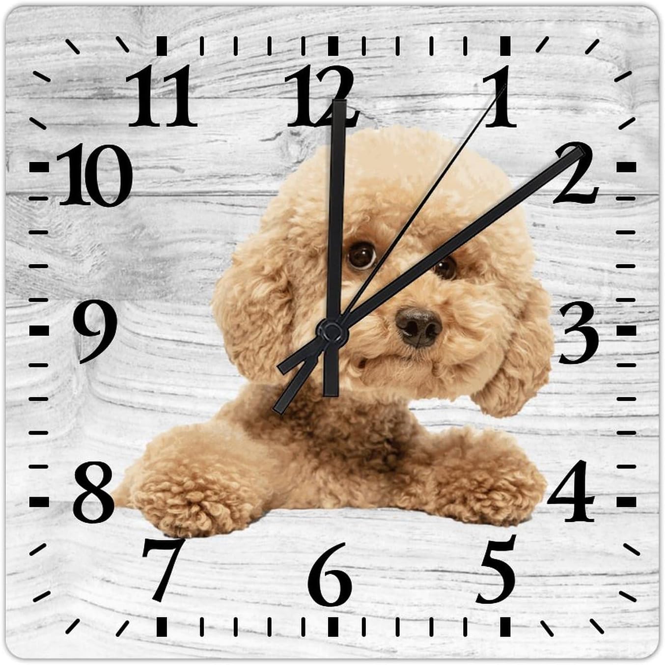 Purebred Dog Square PVC Wall Clock Lovely Dog Battery Operated Silent Non-Ticking Retro Clocks for Restaurant Office & Family Home Decoration 12in