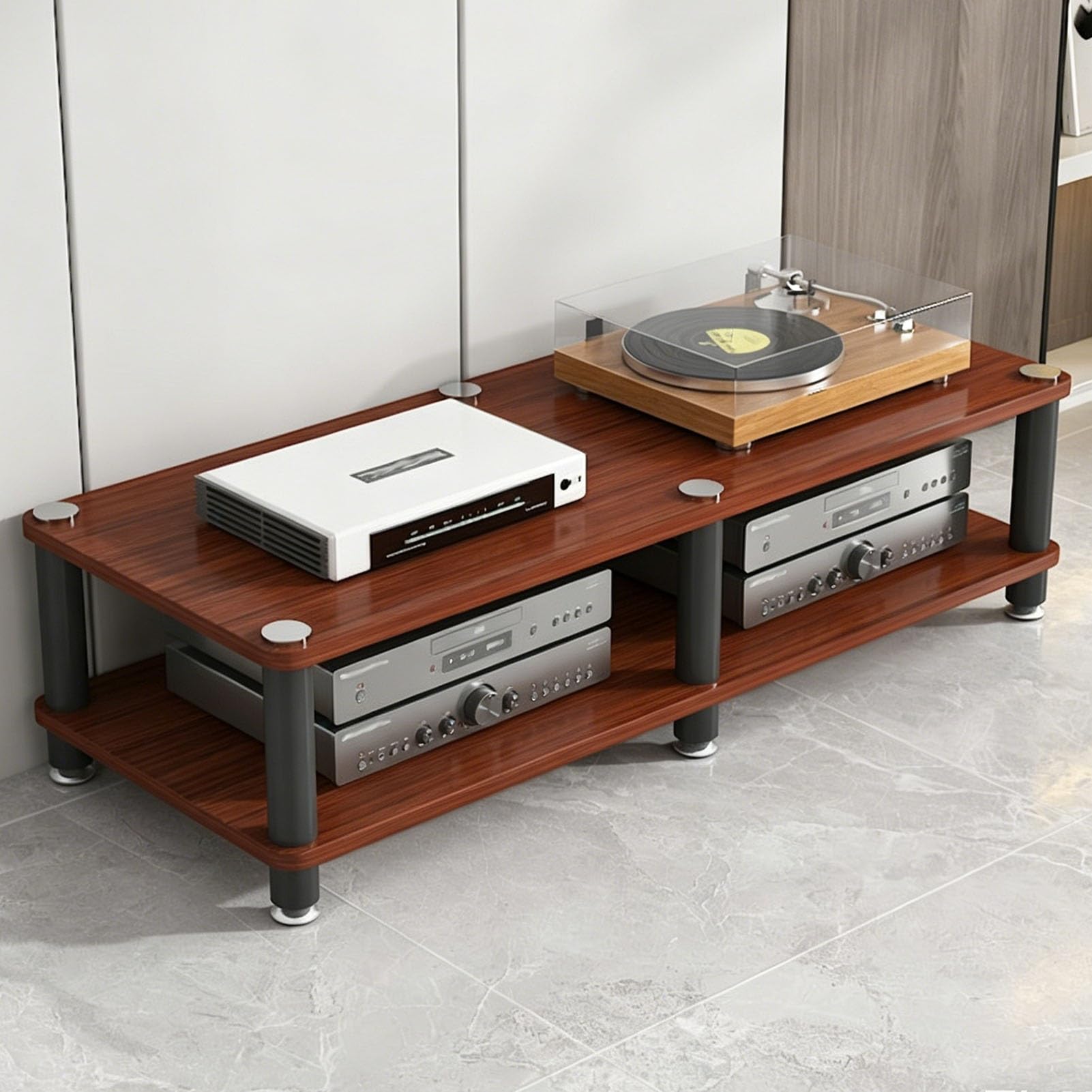 Meuble de stockage HiFi anti-vibration avec support multimédia AV à 4 niveaux ouverts