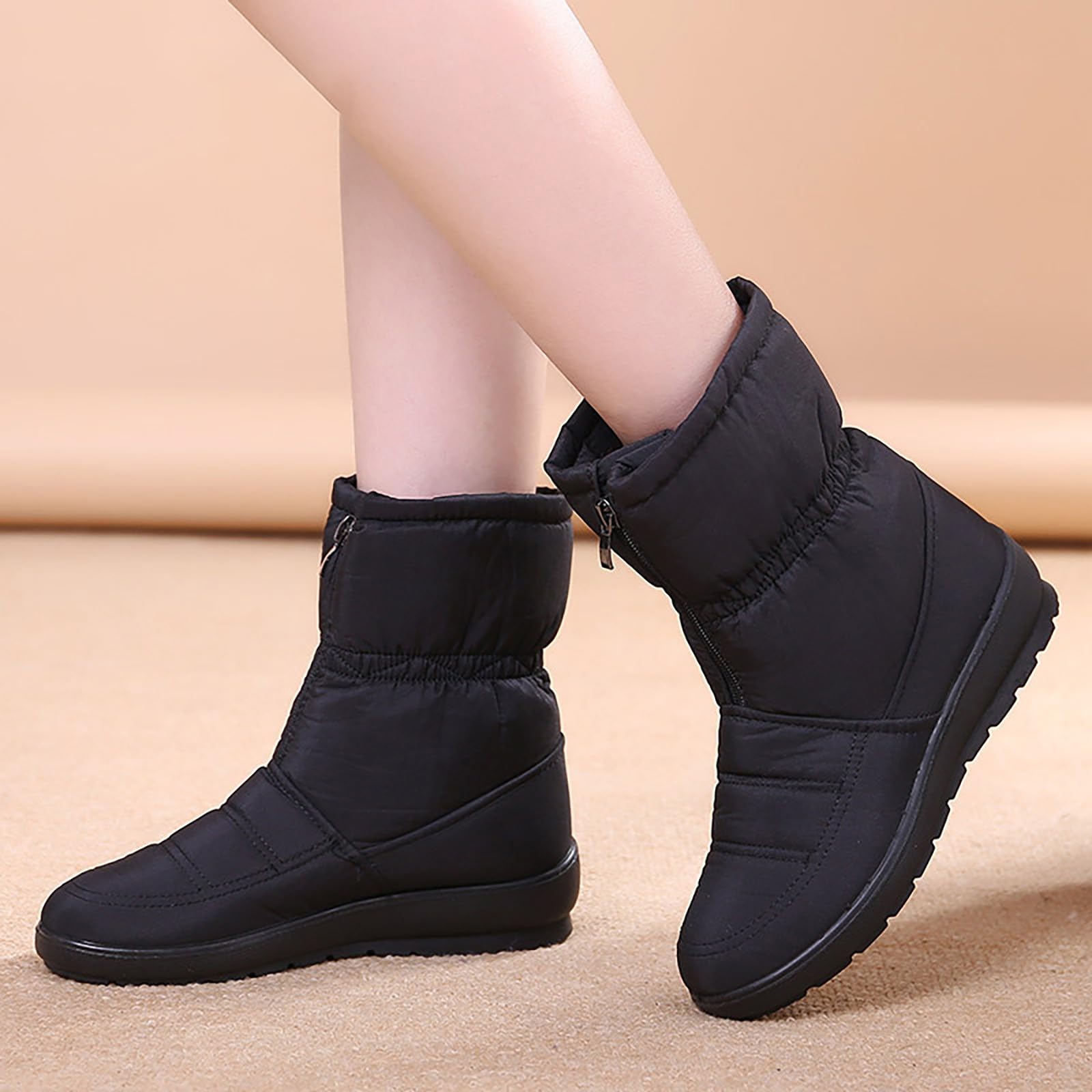 Bottines pour femme avec fermeture éclair - Bottes plates confortables et antidérapantes - Bottes orthopédiques légères à enfiler - Chaussures de jardin - Bottes de motard - Bottes de pluie - Bottes