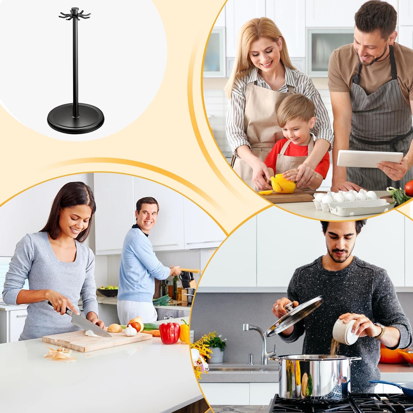 aufbewahrung mit 8 Haken | Drehbarer Pfannenwender-Ständer | 360° Silikon-Halter für Rührstäbe und Löffel | Ideal für Zuhause, Restaurant und Schreibtisch