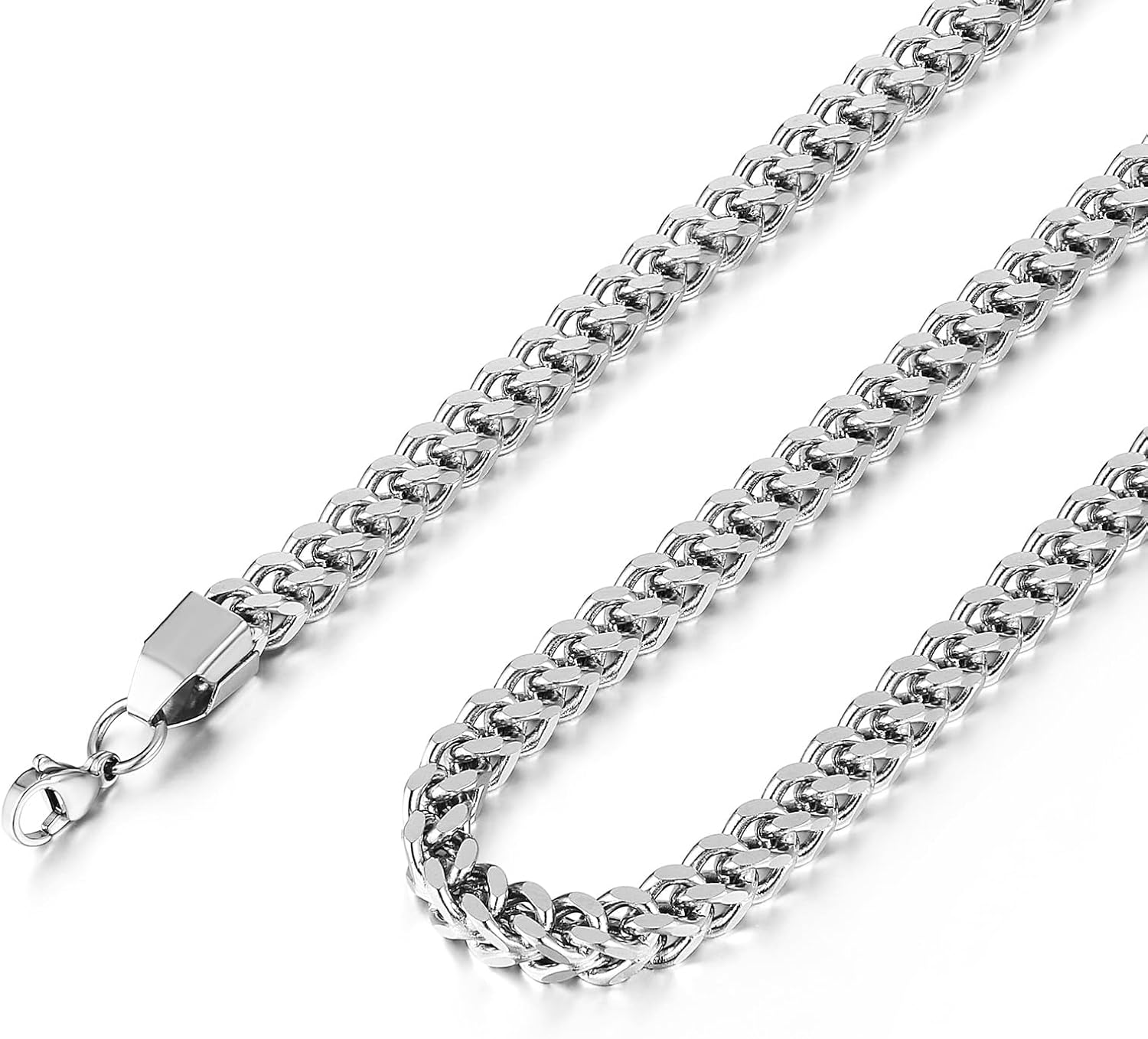 HZMAN Franco Chain for Men 3mm/4mm/5mm/6mm Stainless Steel Men's Chain Square Box Link Chain Necklace 16-30 Inch