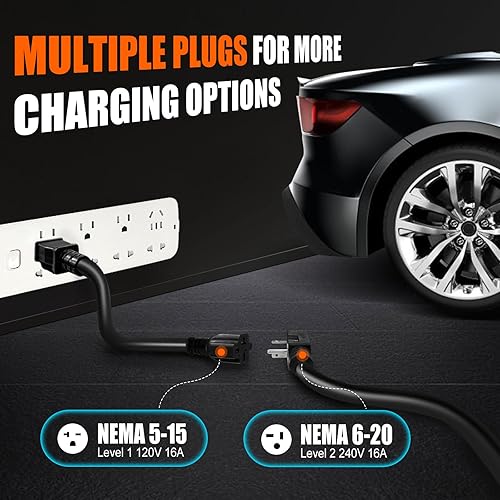 Miniatura 4 de Cargador de vehículo eléctrico de nivel 1 y nivel 2, cargador de coche eléctrico portátil SAE J1772 de 16 amperios 110-240 V, corriente ajustable
