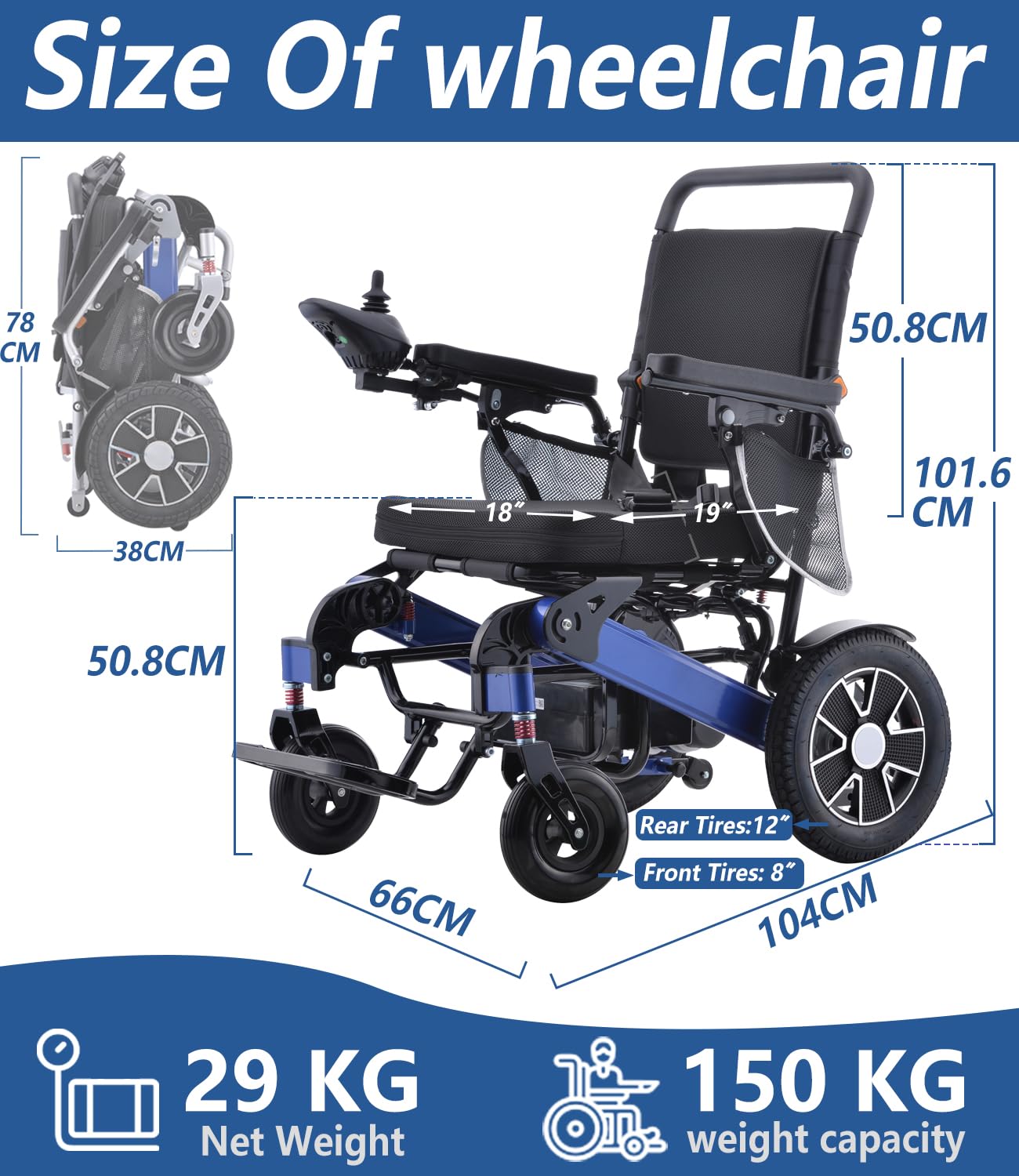 Sedia a rotelle leggera pieghevole portatile per adulti – Elettrica intelligente ultraleggera Power sedia a rotelle motorizzata con batteria da 12 AH Gamma 20 km – Approvato dalla compagnia aerea