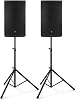 Power Dynamics PD415A Speaker with Stand Set 2800 Watt - DSP Bi-Amp Bluetooth XLR Cinch 15 Inch PA with Stand - Stereo Set PA System Active Boxes