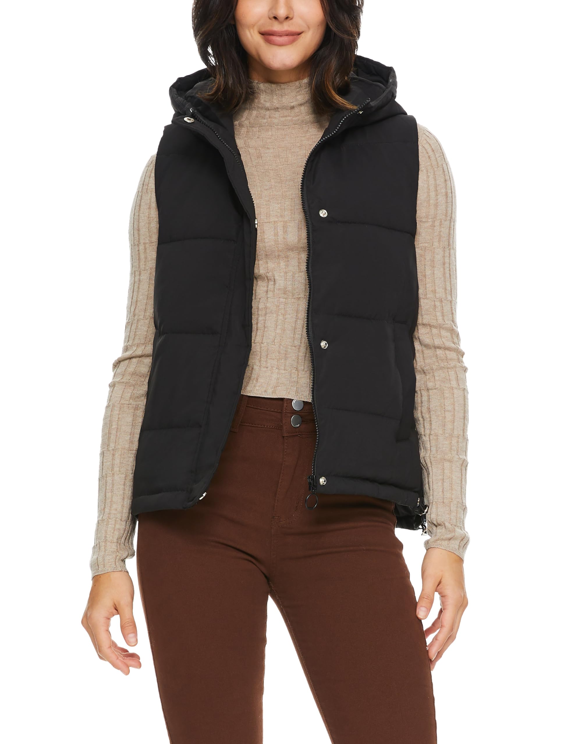 ELEZAY Women's Hooded Puffer Vest Thickened Quilted Vest with Slits Sleeveless Padded Activewear Jacket for Winter