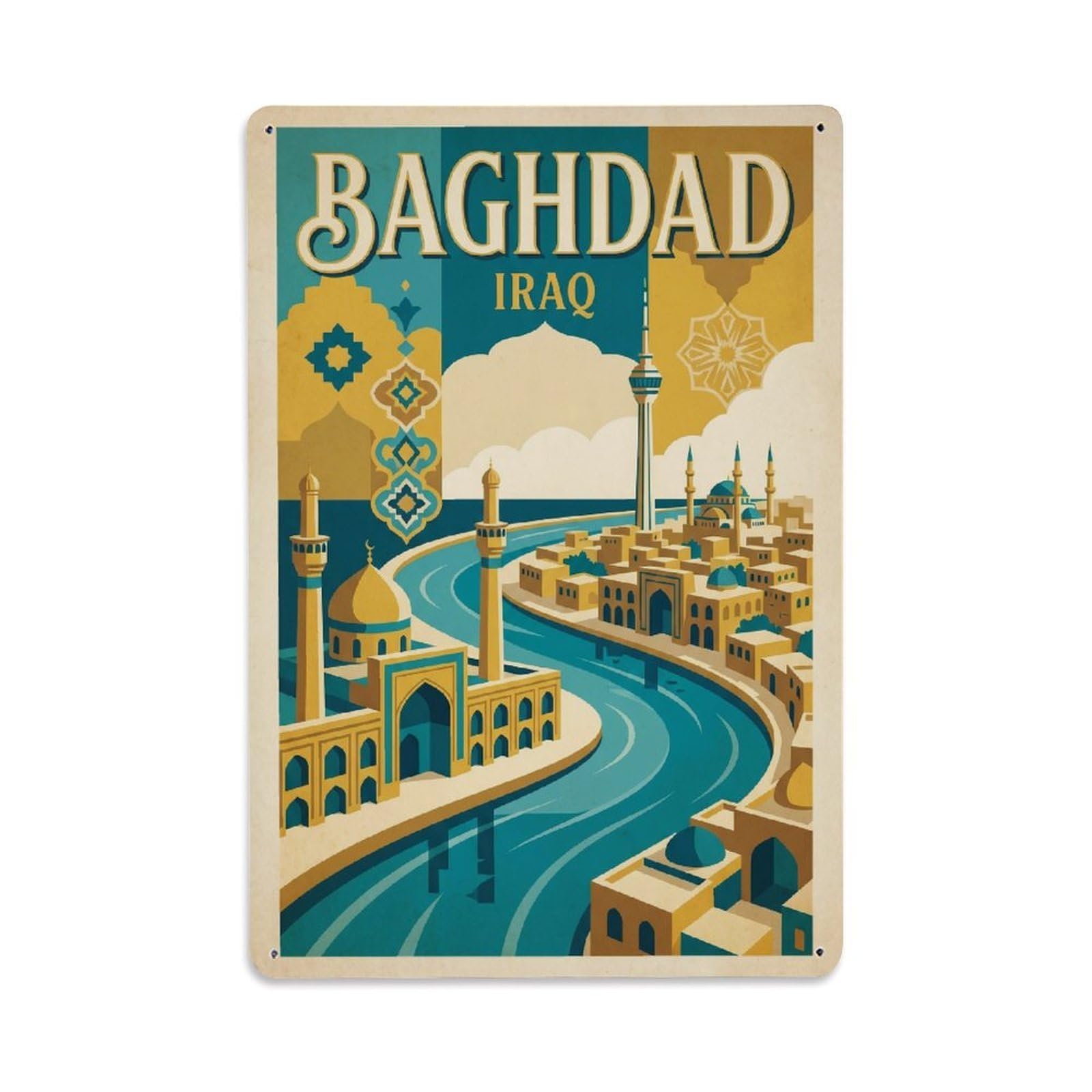 Vintage Travel Iraq Baghdad Metal Tin Sign Plaque Wall Decor for Cafe, Club Bar, Office, Garden Metal Poster 8x12Inch