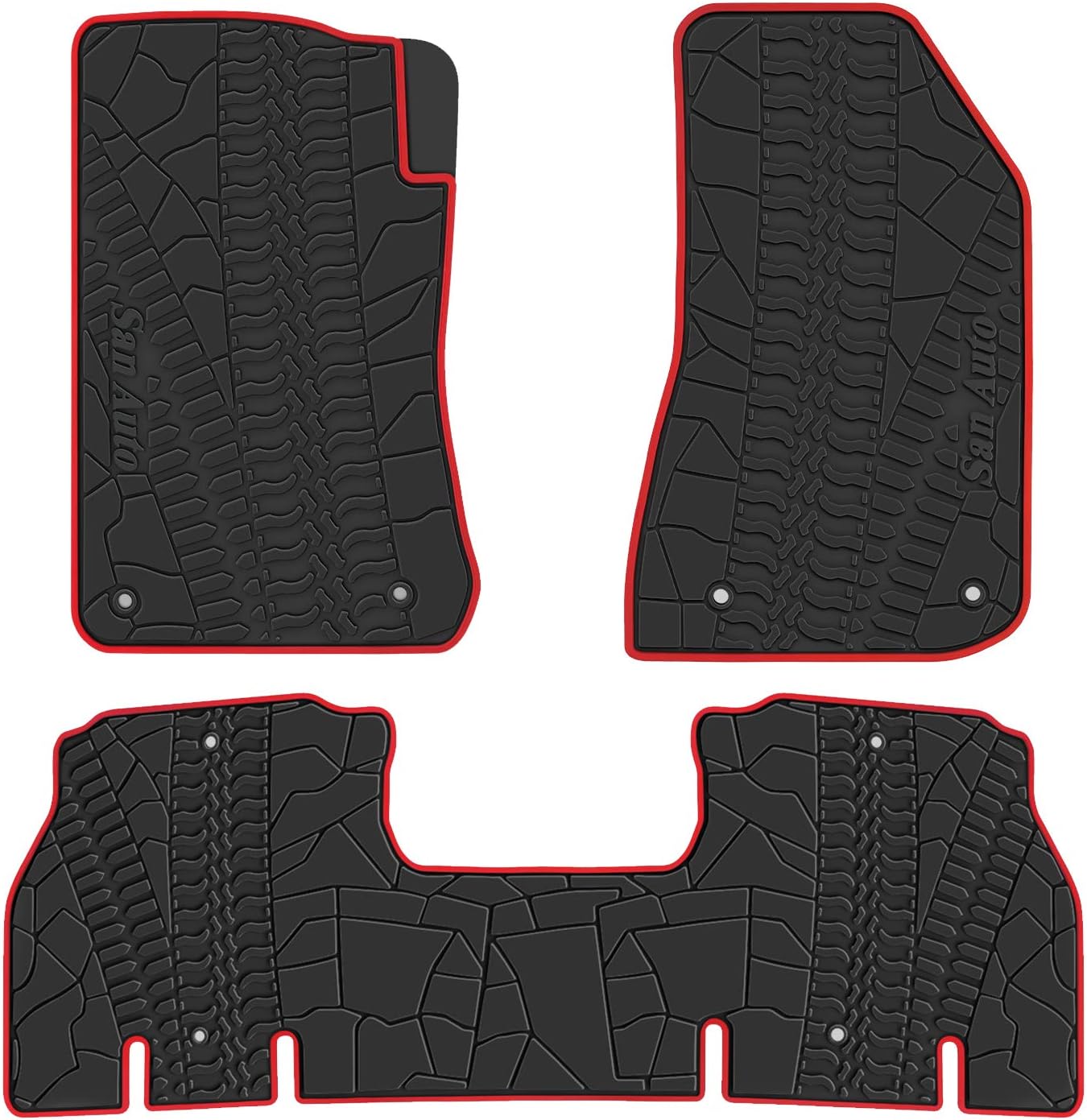 San Auto Car Floor Mat for Jeep Wrangler JL 4x4 Door Sahara Rubicon 2018 2019 2020 2021 2022 2023 Custom Fit Black Red Rubber Auto Floor Liner Mat All Weather Heavy Duty Odorless - Not Fit 4XE Red edge JL 2018-2023 Version