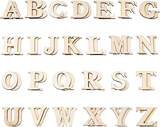 Hicarer 52 Pieces Wood Letters Wooden Alphabets Letter Craft Pieces for DIY Wedding Display Decor (Capital)
