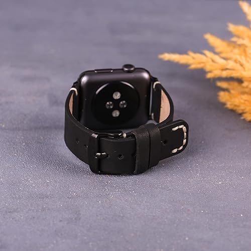 Miniatura 3 de OXA Leather Stitch Detailed Compatible with Apple Watch Band  Series 8 7 6 5 4 3 2 1 SE Ultra  Polished Stainless-Steel Buckle and Adapters  Men and