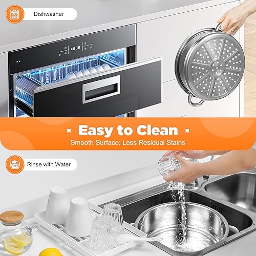 Miniatura 6 de Vaporizador de acero inoxidable de 5 niveles, 10 pulgadas (10.2 in) D para alimentos y verduras, utensilios de cocina con tapa de vidrio para cocina