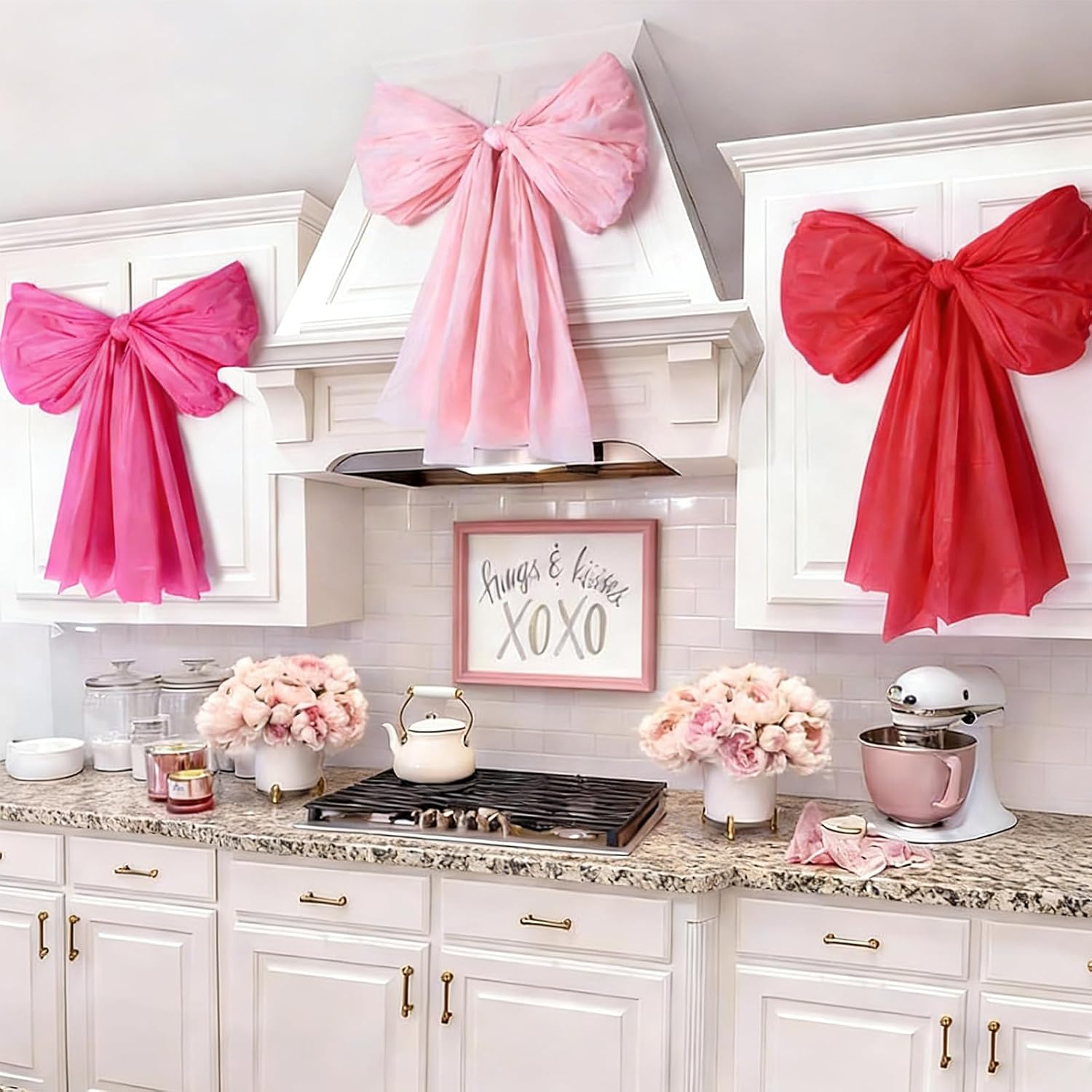 6 Pack Giant Valentine’s Day Wall Bows, 54 x 108 Inch Large Decorative Bows for Wall, Red Pink Light Pink PE Bow Decorations for Galentine’s Day, Birthday Party, Classroom, Fireplace, Staircase