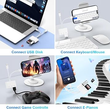 3 in 2 SD Card Reader for iPhone, Lightning USB C SD Card Reader Adapter