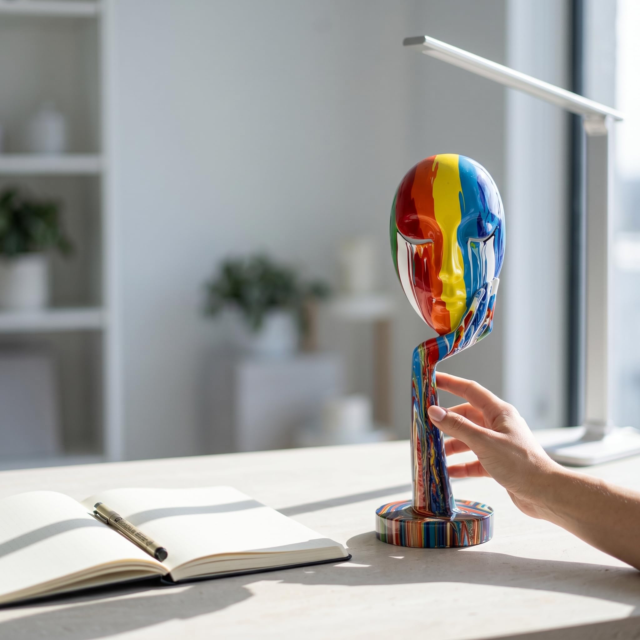 suruim Schlichte kreative Bunte Frauengesichtskulptur Denkerin Lady Skulptur abstrakte Charaktere Handwerk Ornamente Home Office Wohnzimmer Arbeitszimmer Dekorationen (groß 39 cm)