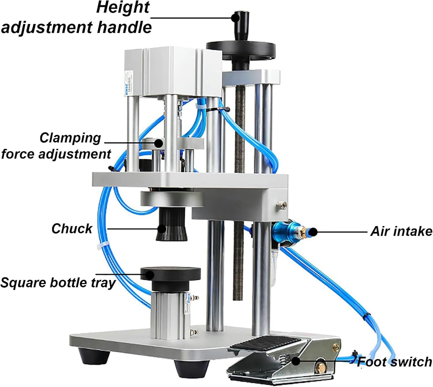 Stainless Steel Press Capping Machine, Pneumatic Perfume Bottle Sealing Crimping Machine, Adjustable Height, with Foot Switch, for Perfume Bottles, Aluminum Cap~/