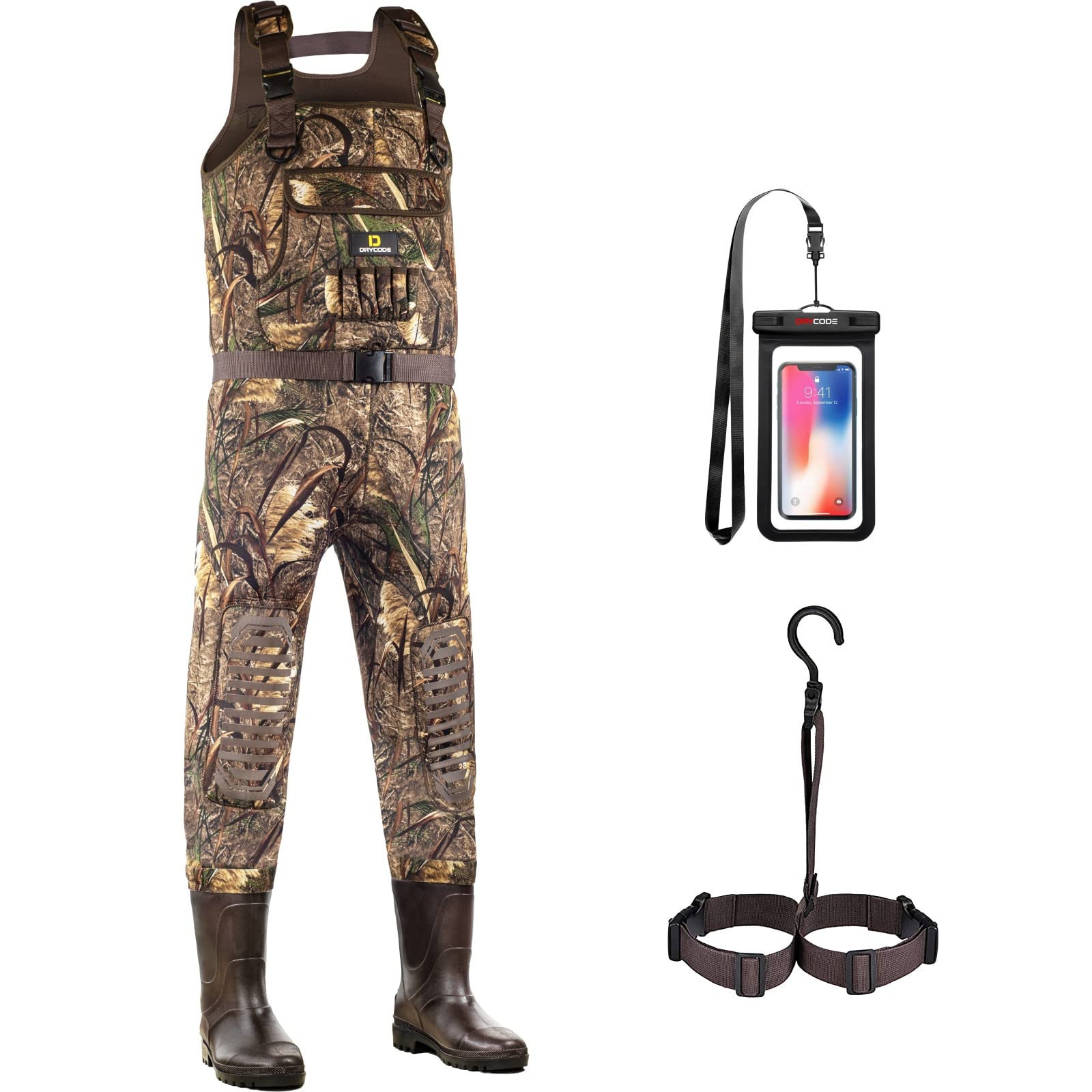 Photo 1 of DRYCODE Chest Waders for Men/Women, Insulated Hunting Waders with Boots Hanger, Waterproof Neoprene Camo Chest Waders for Fishing with Removable Shell Holder Belt M12 REED GRASS