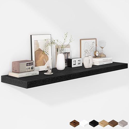 Miniatura 64 de Fun Memories Estantes flotantes de 16 pulgadas – Estantes de pared de madera de color blanco rústico profundo – Estante de almacenamiento para pared