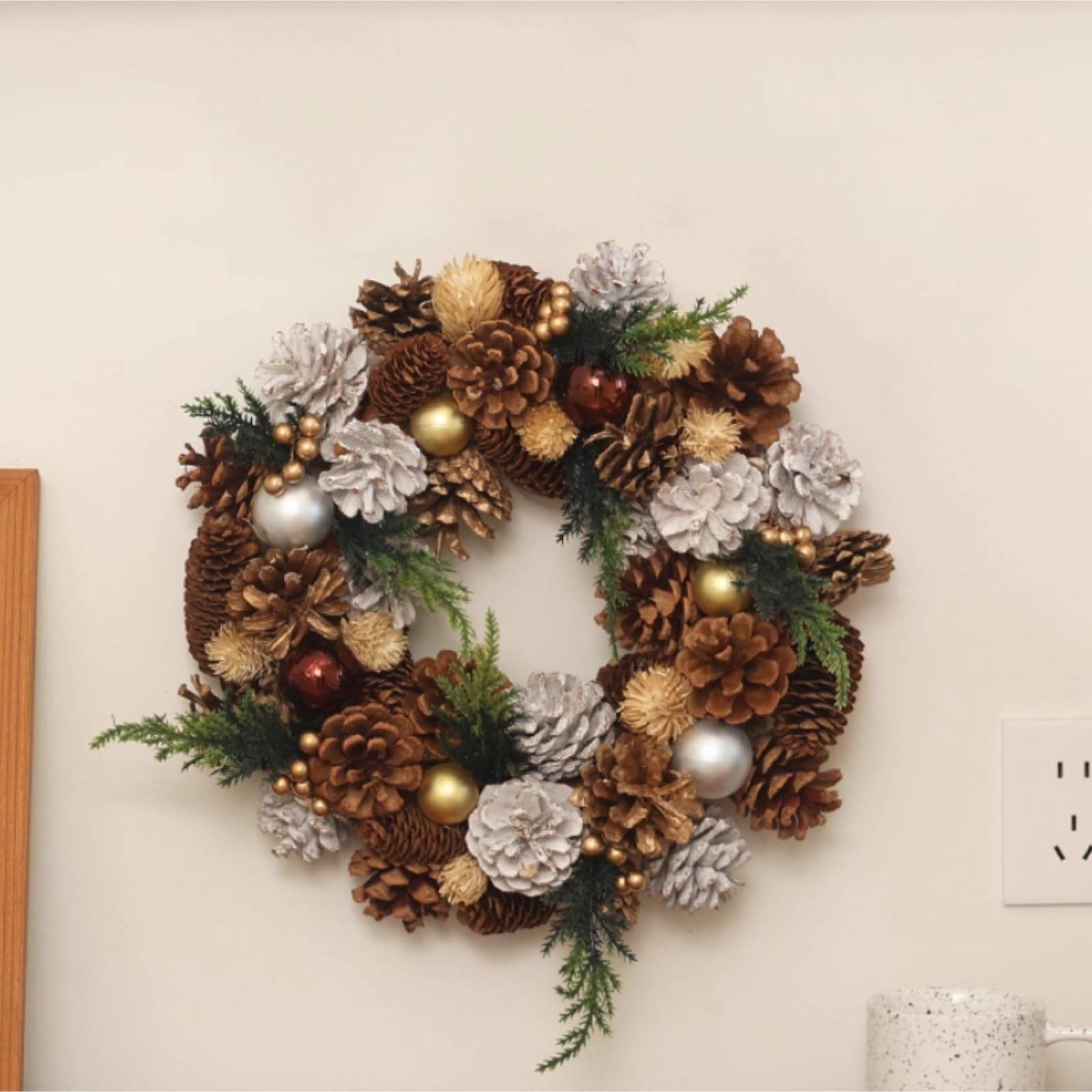 Couronne de Noel Entrée Couronne De Noël for Décoration Porte, Fenêtre Et Mur Decoration Fenêtre(Blue,Silver)