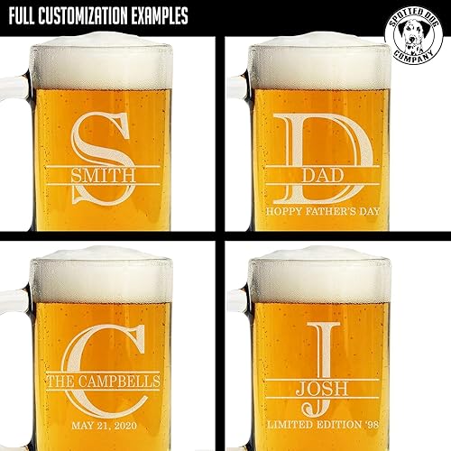 Miniatura 21 de Taza de cerveza de vidrio con monograma grabado de 16 onzas (letra T), regalos de cerveza personalizados de la A-Z para hombres, Día del Padre