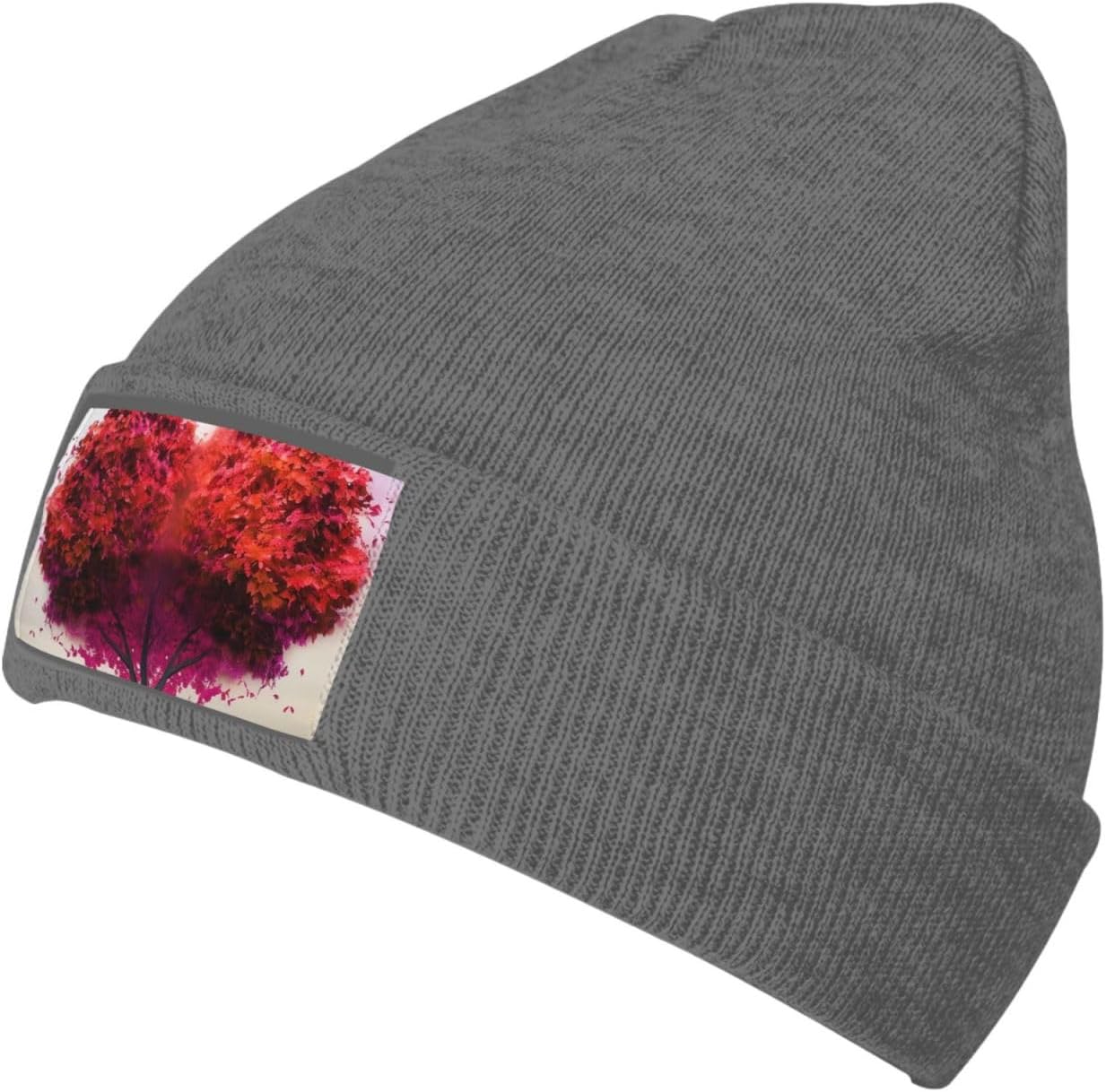 Knitted Hat Love Heart Shape Maple Tree Print Beanie for Women Soft Warm Beanie Cap Casual Knit Hat Men Winter Beanies