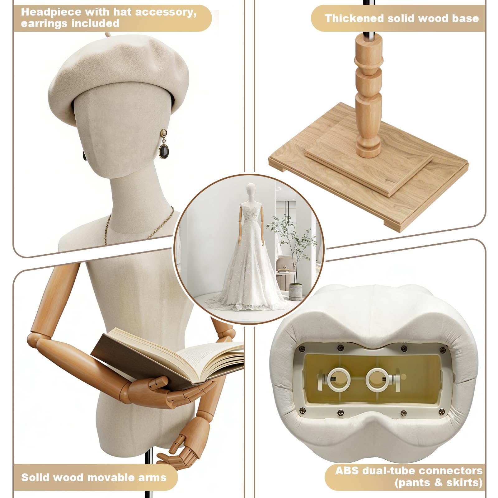 Schaufensterpuppe, Mechanische Arme und Finger Schneiderpuppe Damenbüste Torso Körper Weiblich, Höhenverstellbar Mannequin für Bekleidungsgeschäft, Kleiderständer, Boutique, Weiß