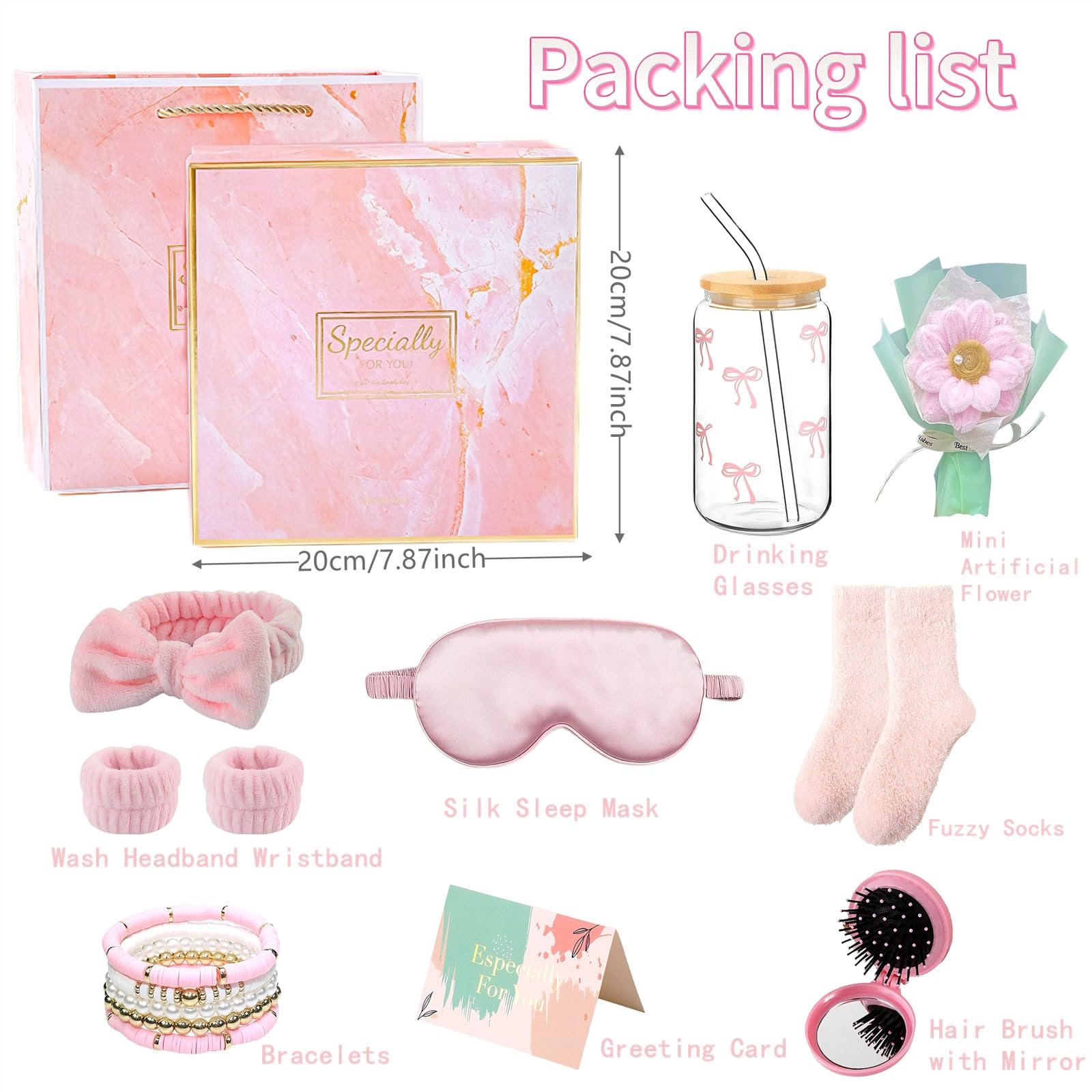 Birthday Gifts for Girls,Sweet Gift Sets for 9 10 11 12 13 14 Year Old,Birthday Card,Glass Cup with Lid and Straw ,Socks ,Headband Presents for Teen,Sister,Daughter, Granddaughter, Niece (Pink) - Image 2