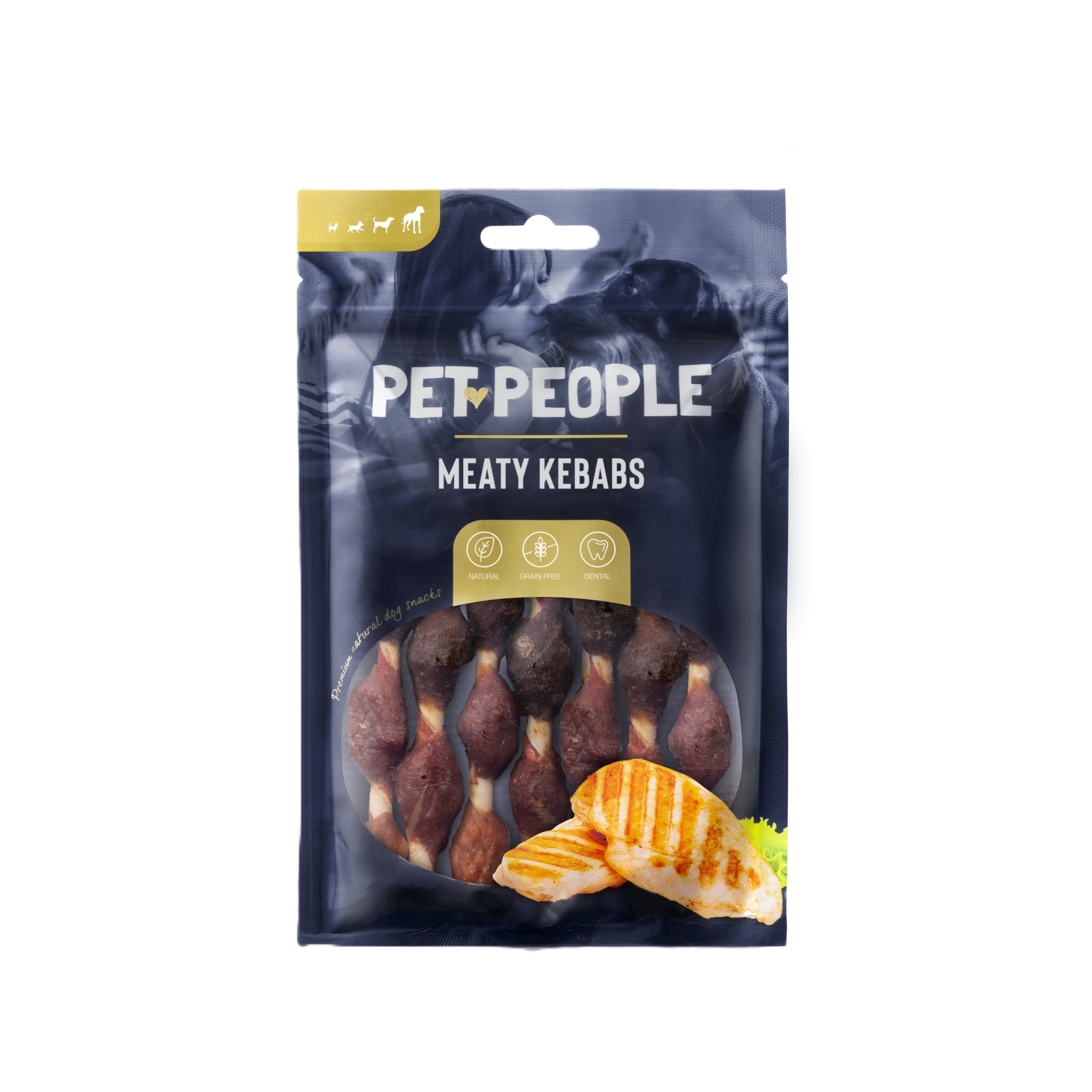 Pet People Meaty Kebabs 90g, Natural, Grain Free, High Protein, Dental Care, Dog Snacks - 8pc, 80g (1 Bag)