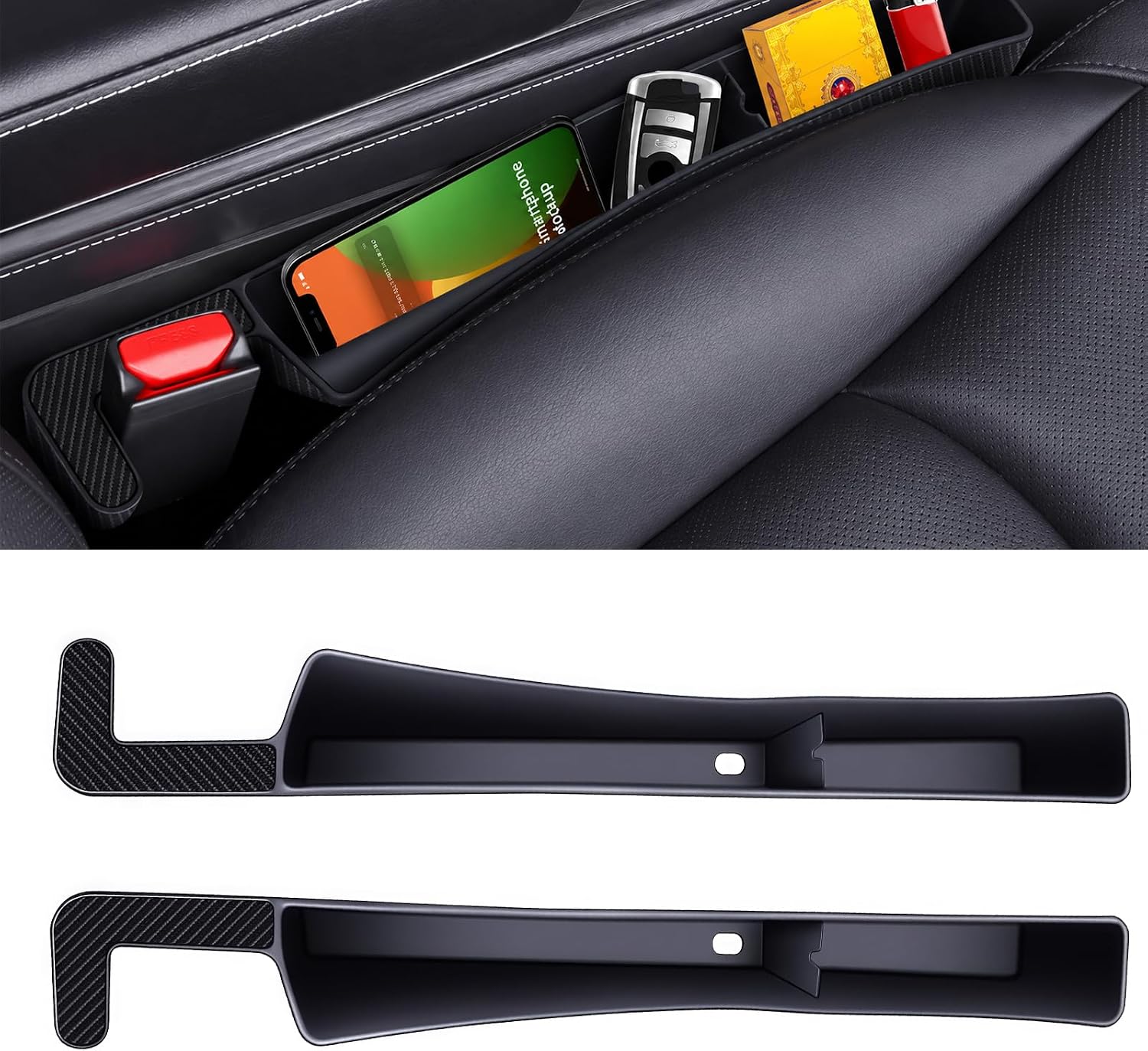 2PCS Car Seat Gap Filler, Automotive Seat Organizer Fill The Gap Between Seat and Console, Universal Car Storage Box Inserts Fill The Gap Between Seat &Console for Coins Wallets Keys (Black)