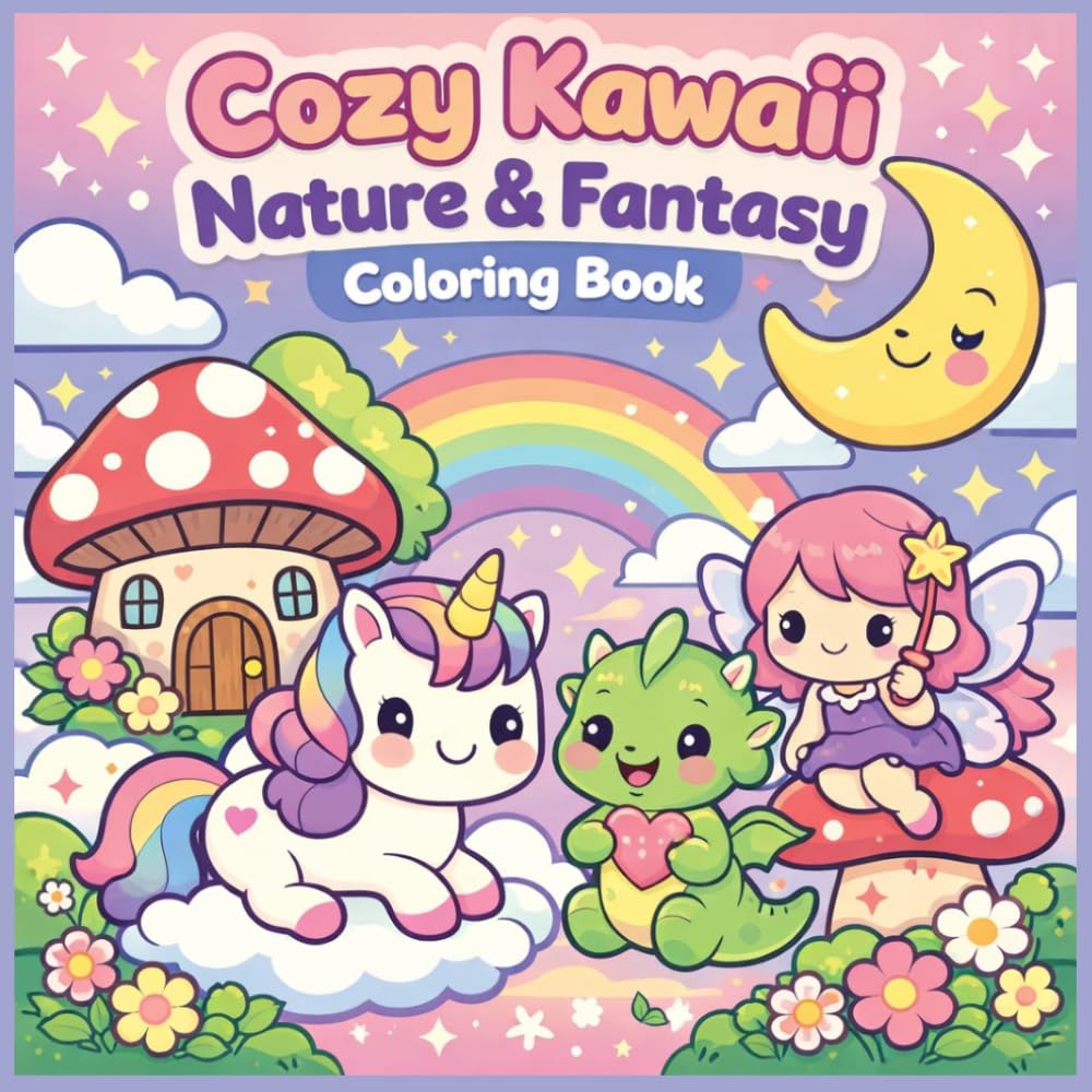 Cozy Kawaii Nature & Fantasy: Cute Magical Scenes of Forest Friends, Fantasy Creatures, and Cozy Nature Designs for Relaxation and Stress Relief | Bold & Easy Coloring Pages for Teens & Adults