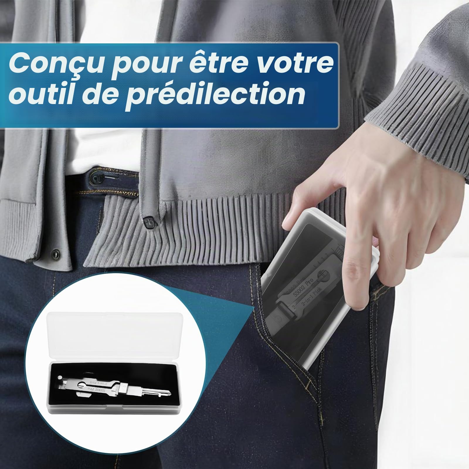 SS002 Pro Kit de crochetage 2 en 1 – Décodeur de clé et outil de crochetage en acier inoxydable pour serrures à rainure en S, compatible avec serrures de voiture et de maison, pour serruriers et