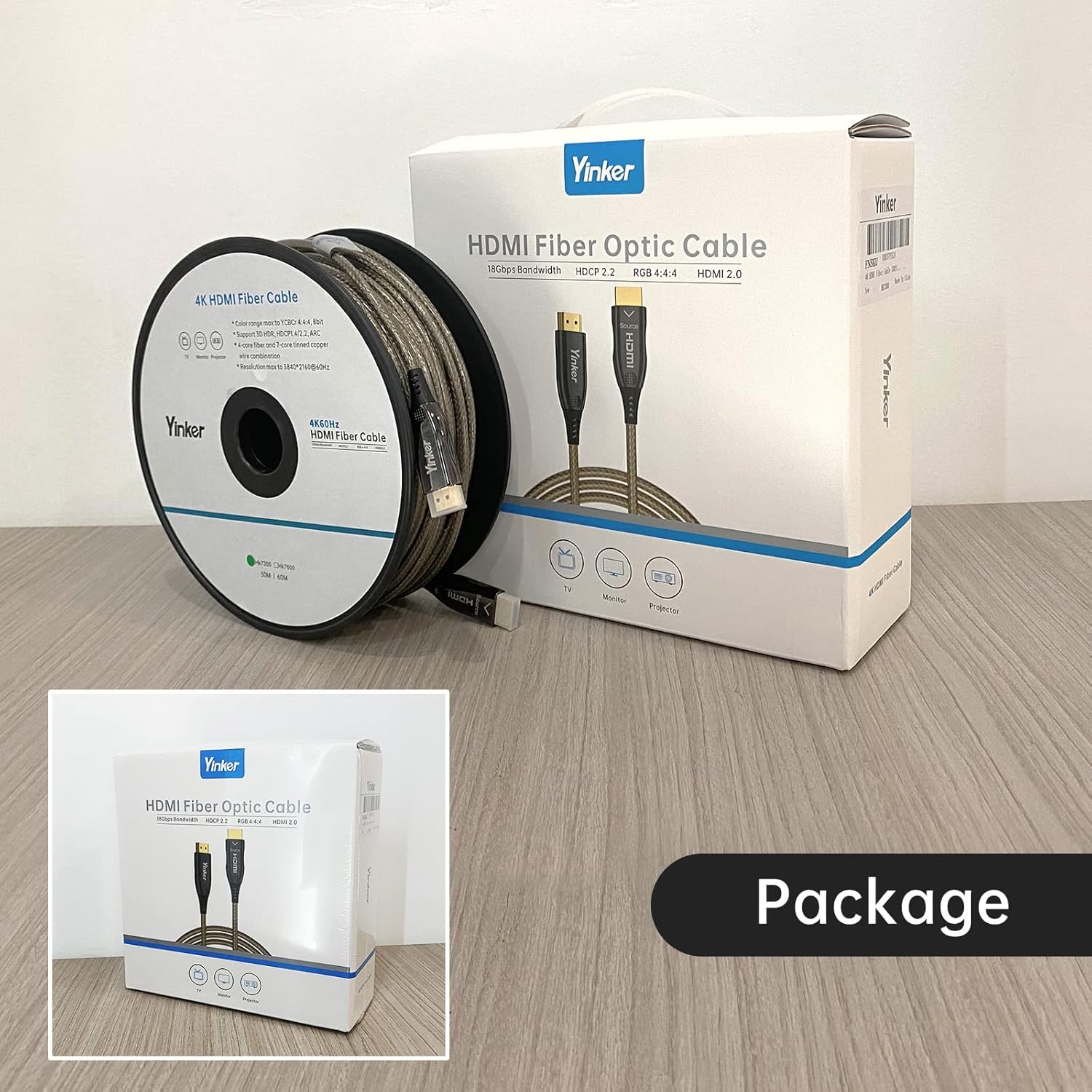 4K Fiber HDMI Cable 100ft, 4K 60Hz Fiber Optic Cable HDMI 2.0 Cable Uni-Directional Supports 18Gbps 4:4:4 ARC HDR HDCP2.2 for Blu-ray/TV/Projector/PS/Xbox (30m)