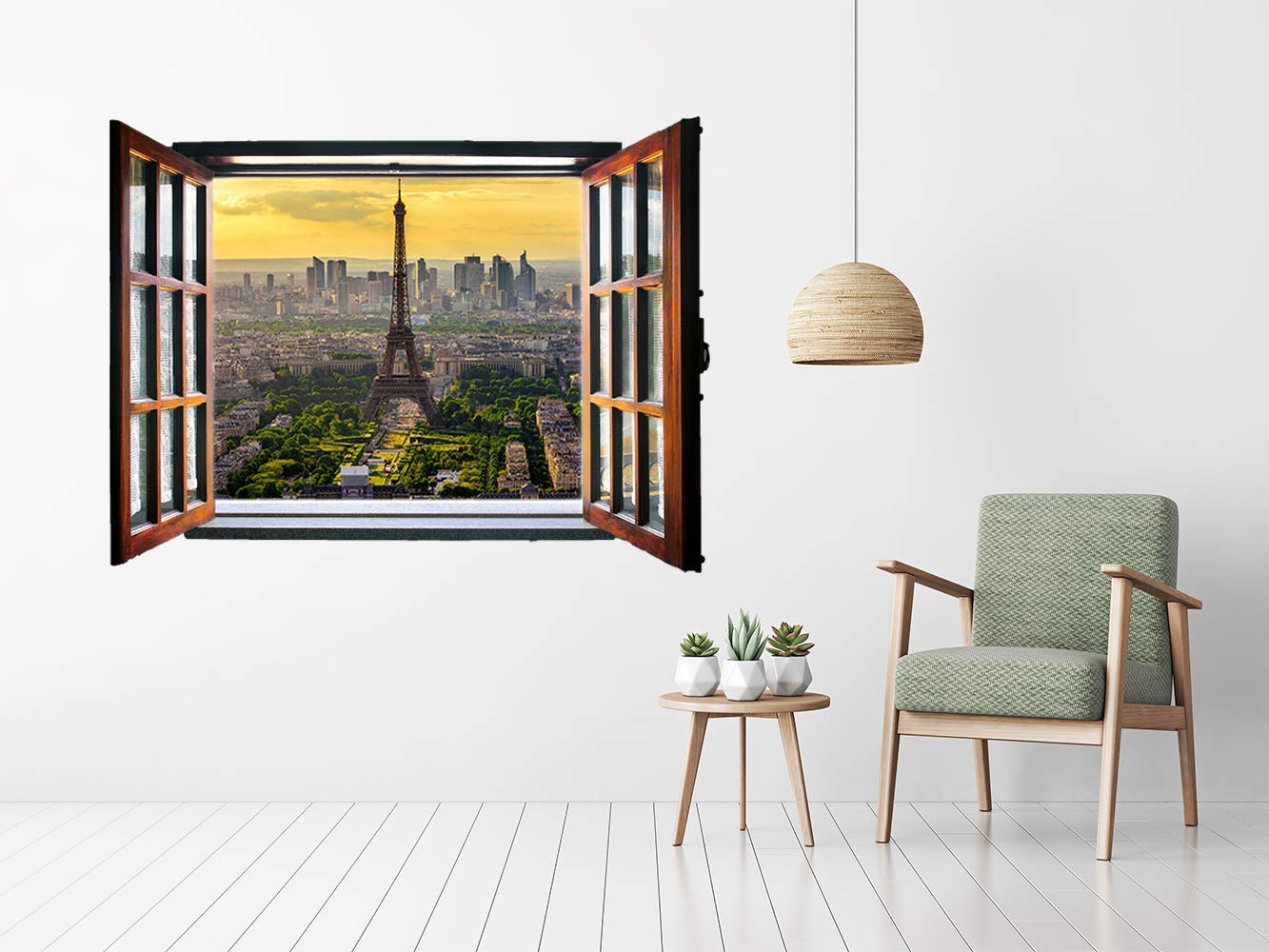 Oedim Vinilo de Pared Efecto Ventana 3D Torre Eiffel 50x36cm | Artículo Decorativo de Habitaciones | Pegatina para Decoración de Paredes | Adhesivo Elegante para el Hogar |