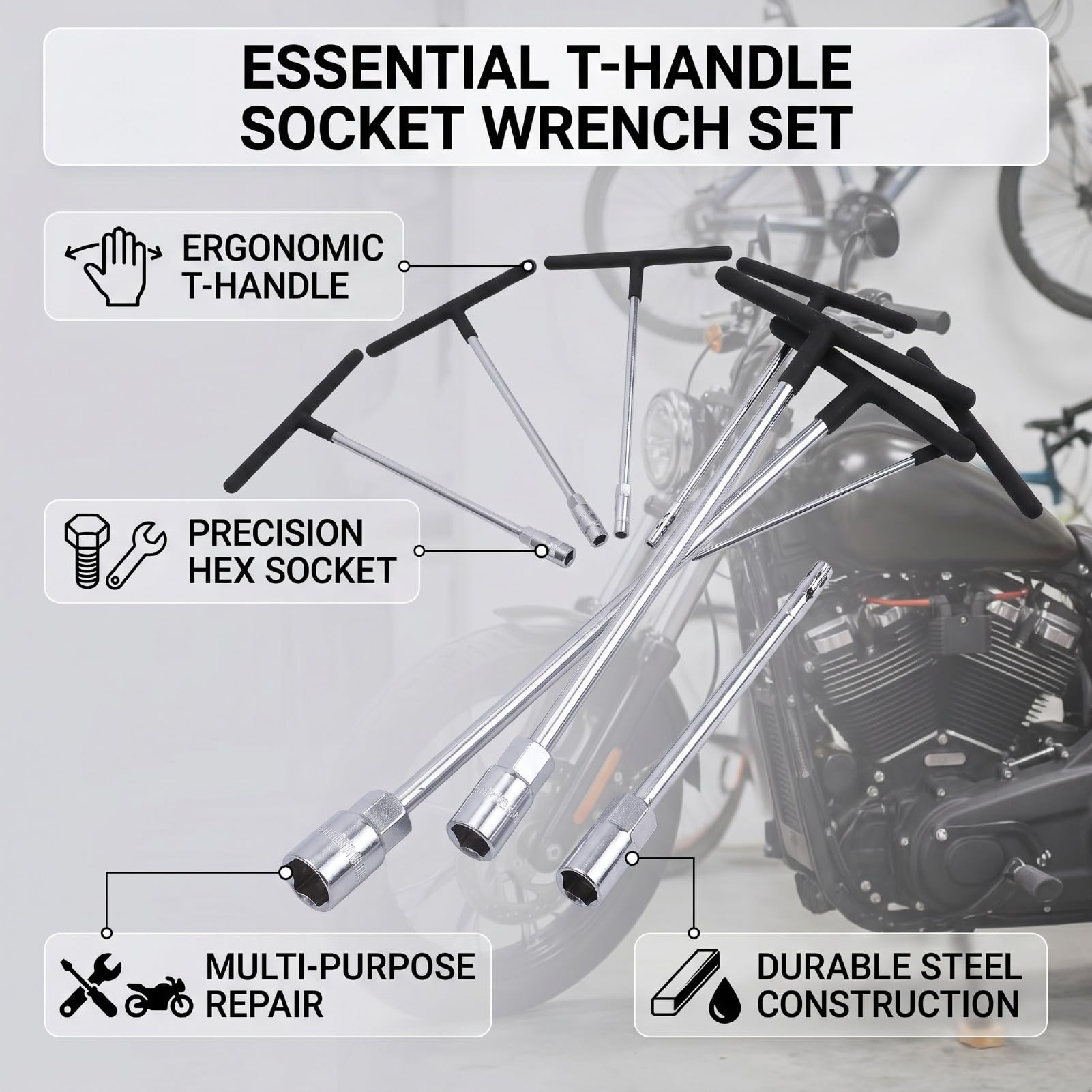 Akozon Juego 7 Llaves de Tubo con Barra T Hexagonal, Métricas 6-14 Mm, Precisión, para Reparación de Autos, Bicicletas y Motos