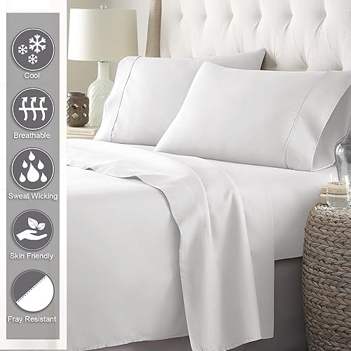 Juego de sábanas California King de 4 piezas, sábanas de algodón de fibra larga de 400 hilos, ajuste fácil, bolsillos profundos, ultra suaves,