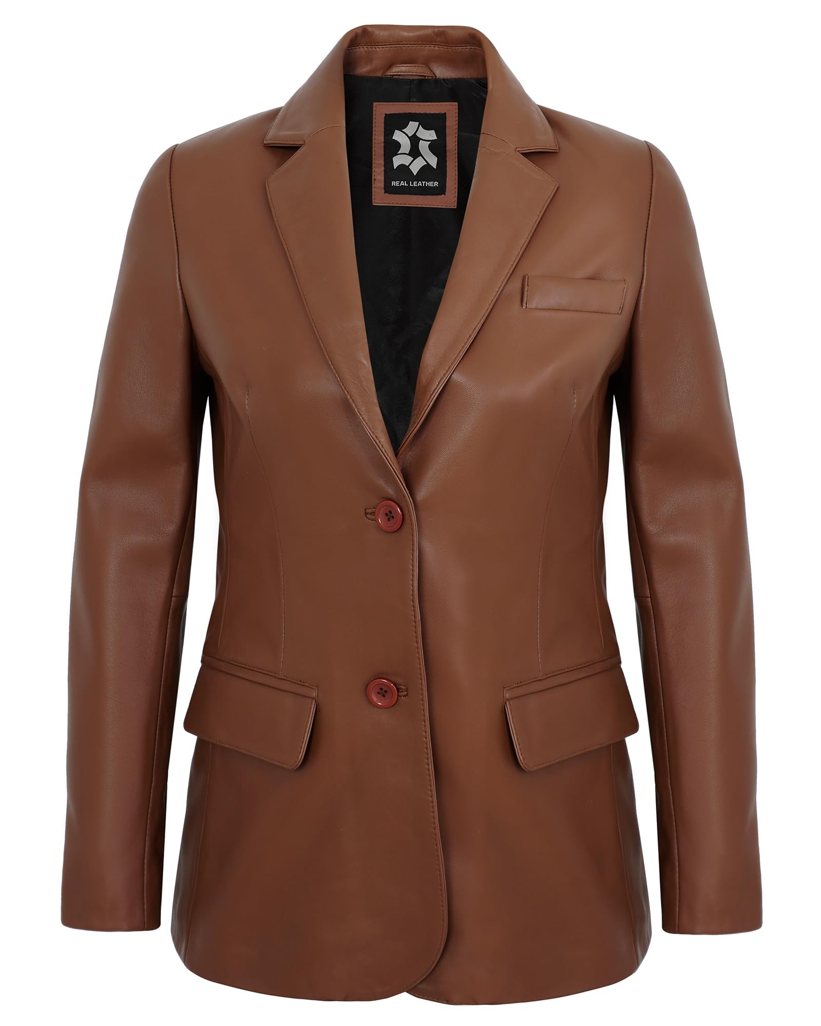 Leather Blazer Women - Casual Button Down Coat Style Real Lambskin Womens Leather Jacket