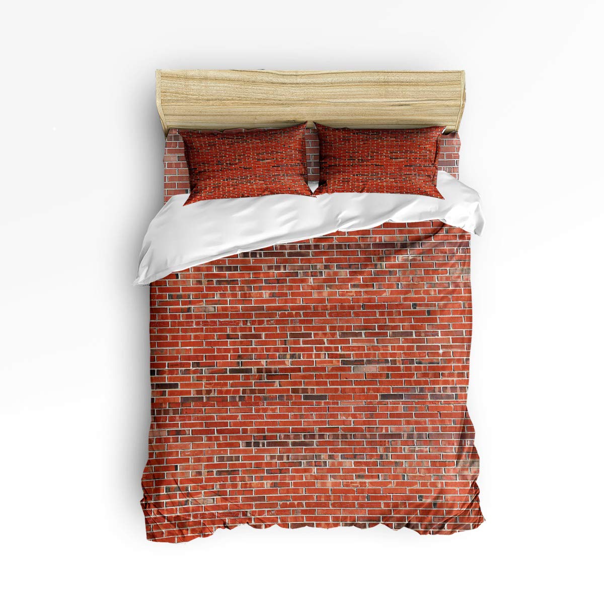 YEHO Art Gallery Twin Size Duvet Cover Set Soft Bed Sheet Set for Kids,Red Brick Wall Pattern Bedding Sets Home Decor,4pcs Include 1 Flat Sheet 1 Duvet Cover and 2 Pillow Cases
