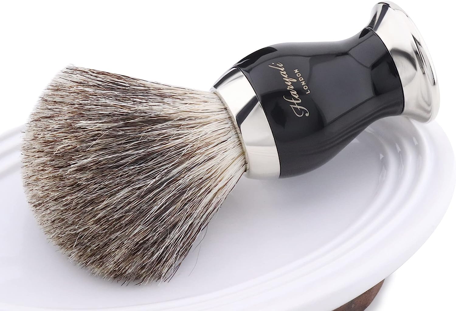 Haryali London Brocha de afeitar – Pelo de tejón puro – Cepillo de afeitar de lujo para hombres – Exfoliante Natural Cerdas – para hombres