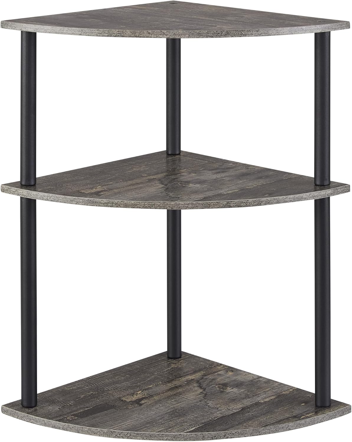 3-Tier Corner Shelf Stand, Rustic Wood and Metal Corner Display Rack, Small Triangle Corner Storage Organizer for Kitchen, Bathroom, Living Room, Office
