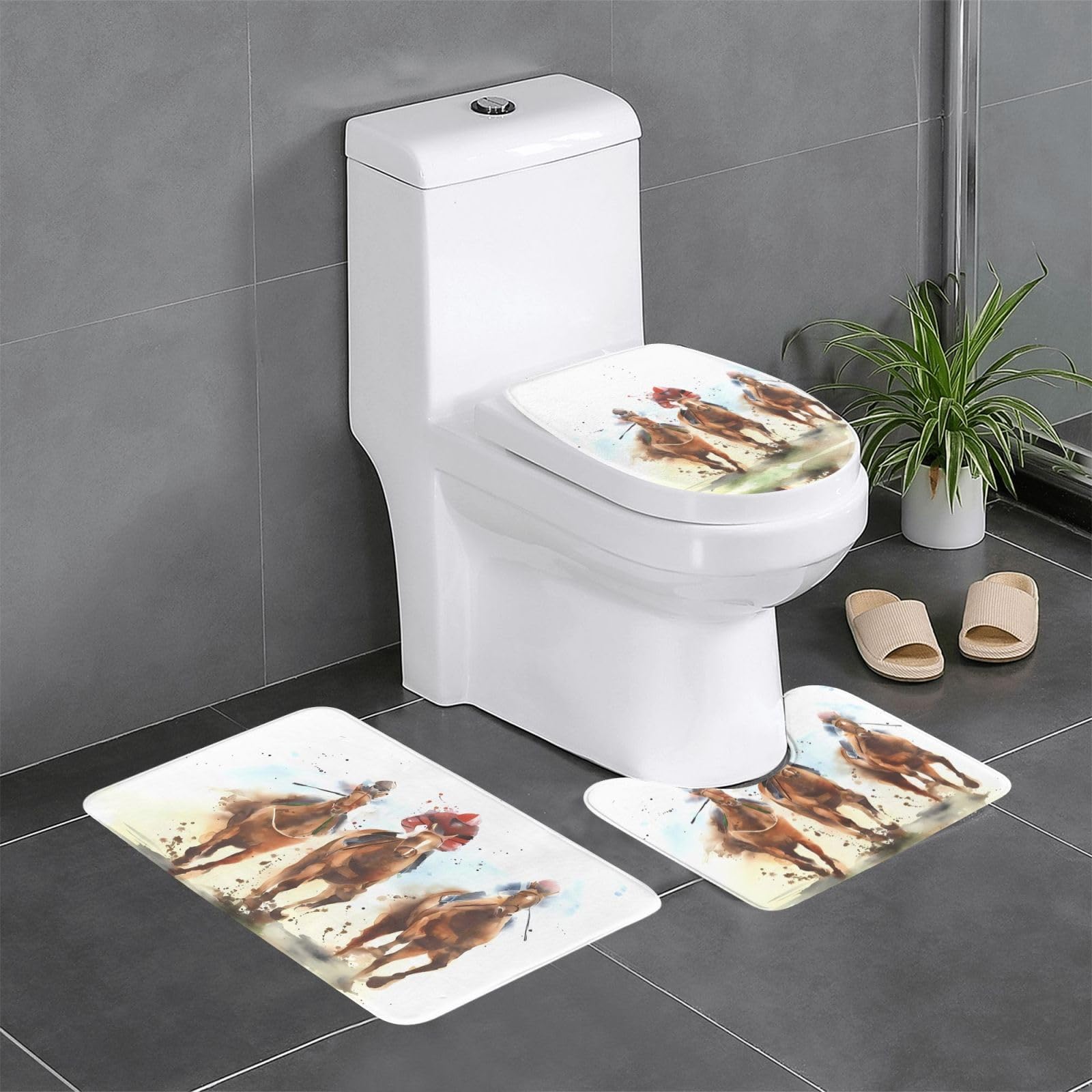 Tapis de salle de bain à motif hippique pour éviter les sols mouillés
