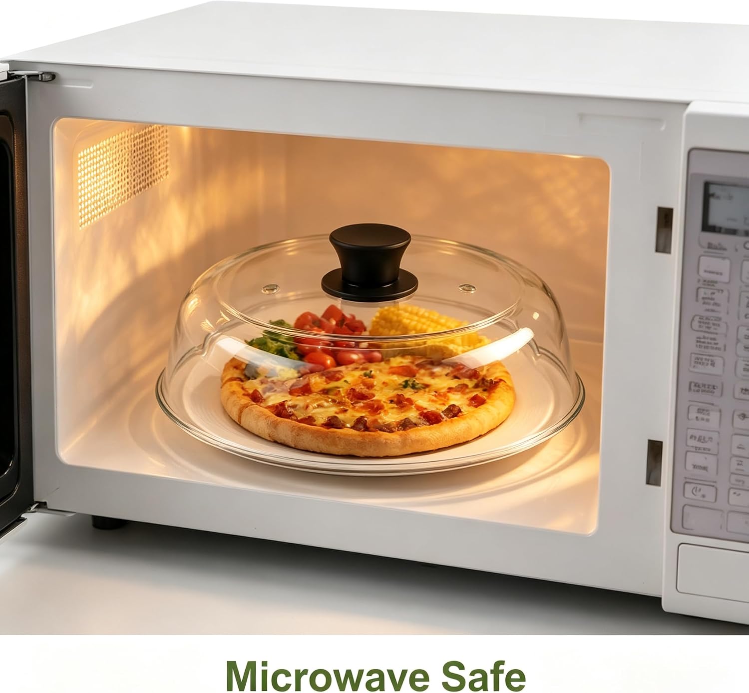10inch Glass Microwave Splatter Cover for Food,Plate Splatter Guard Lid with Easy Grip Silicone Handle Knob, Borosilicate Glass with Vent Hole, Dishwasher Safe