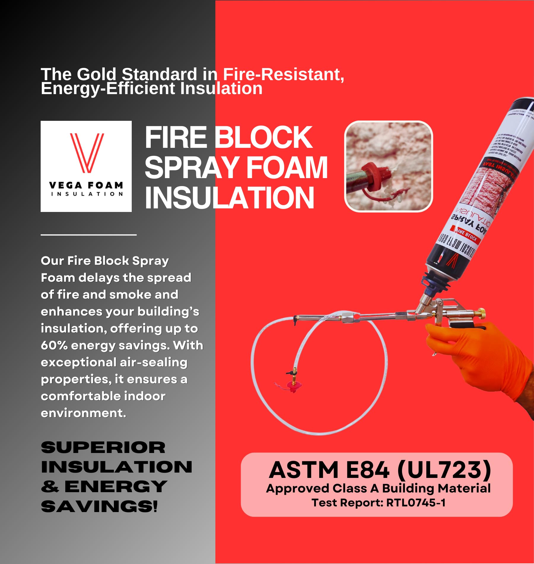 Spray Foam Insulation Kits Vega Foam Fire Block Spray Foam Insulation Kit.  Closed Cell Foam Thermal And Sound Insulation 6 Cans With All Accessories  Covers Up To 120 Sqft At 1 Inch, image size:1800x1900