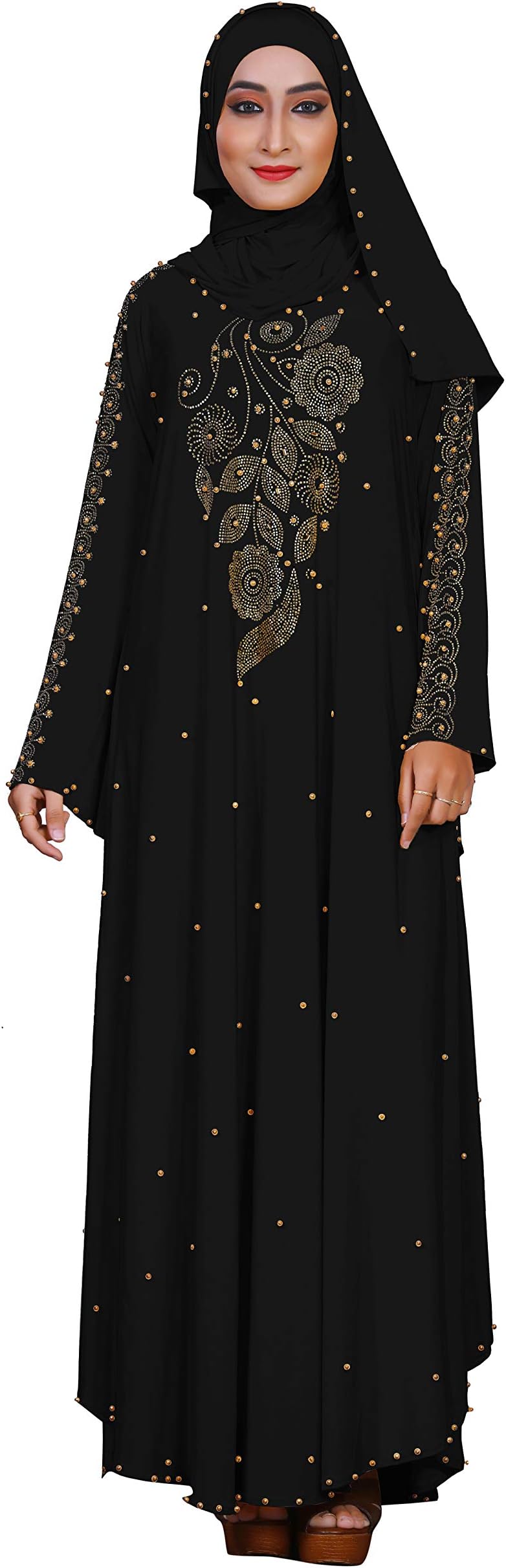 Justkartit Women's Kaftan Style Umbrella Lycra Abaya Burqa with Hijab (Black; 46)