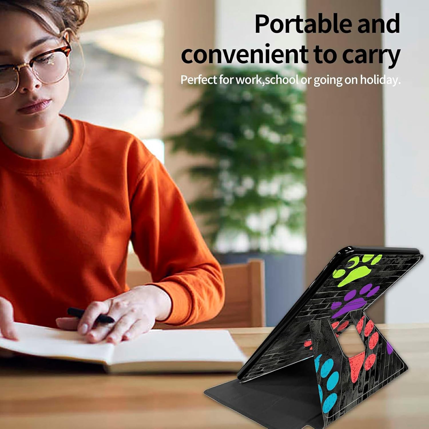 for Kindle Fire HD 8 Tablet (8th/7th/6th Generation, 2018/2017/2016 Release) Tablet Case-360 Rotating Stand Folding Protective Cover with Auto Sleep/Wake,Paw Prints