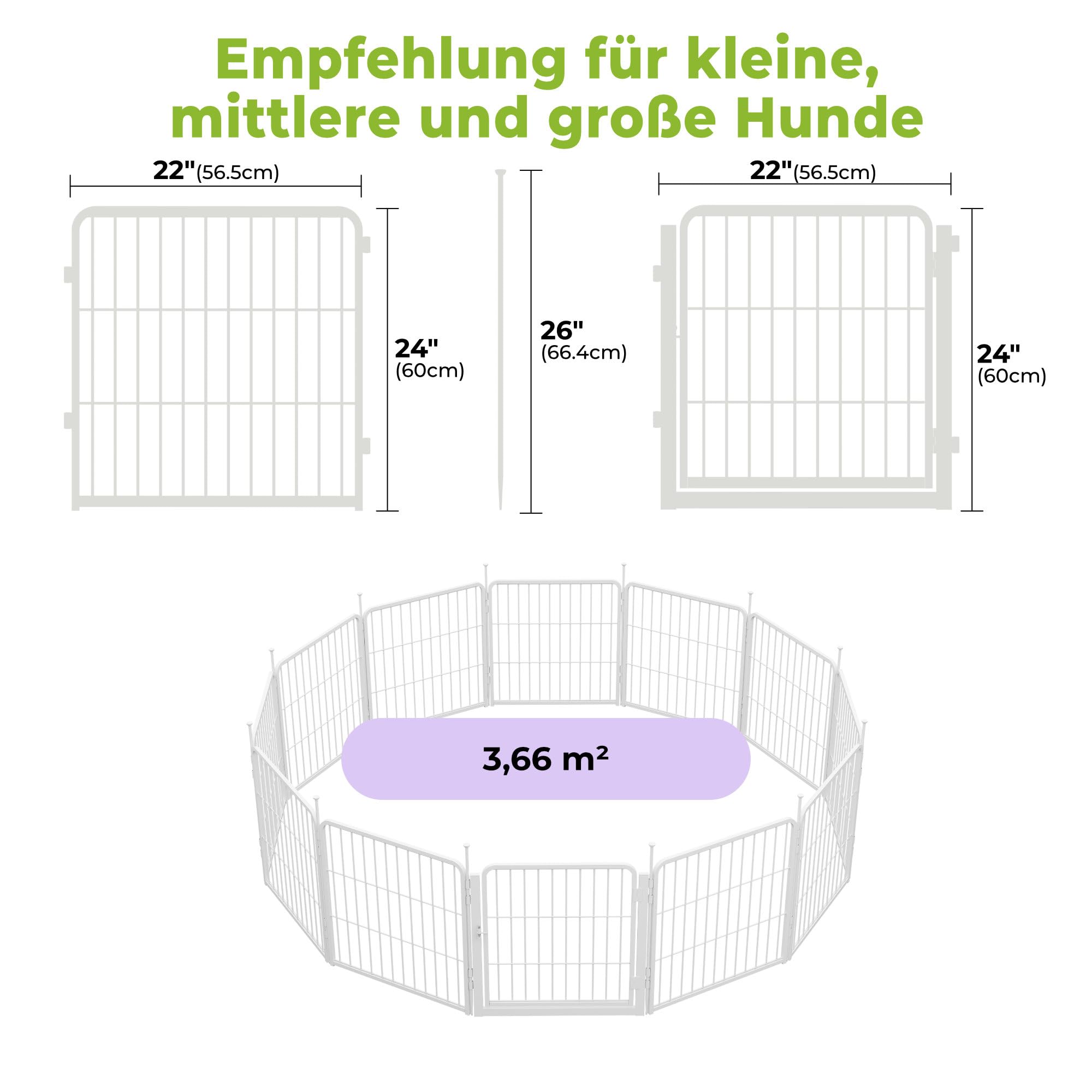 8-teilig Laufstall 60cm Hoch, Rutschfester Stall für drinnen mit 1 Türen, Anti-Rost Zaun, Automatische Verriegelung, Weiß