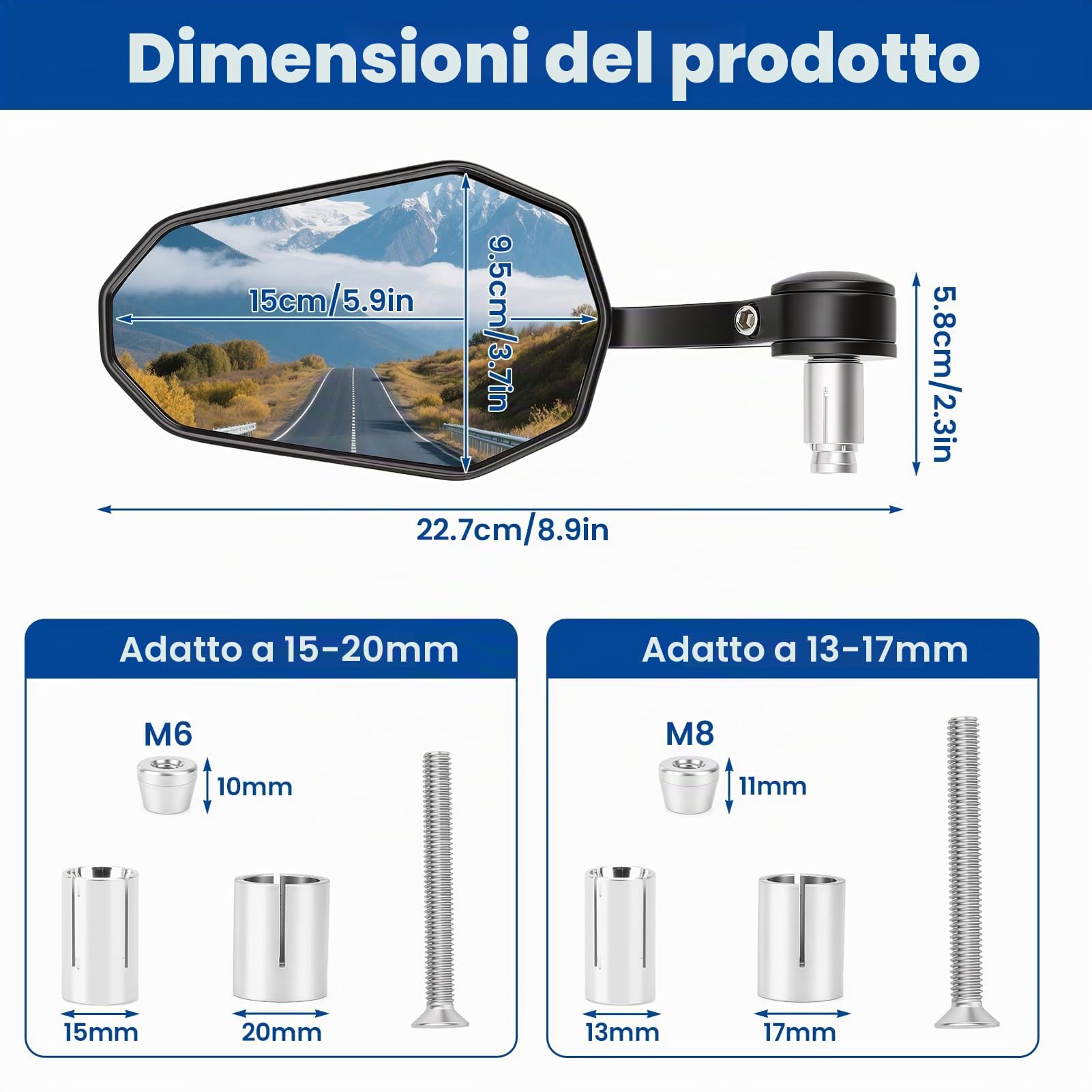 Specchietto Retrovisore per Manubrio Moto, Ruotabile a 360° Specchietti | Rotazione di 360°, Regolazione semplice, E24 Omologati, impermeabile e Resistenza sismica, per maggior parte moto scooter
