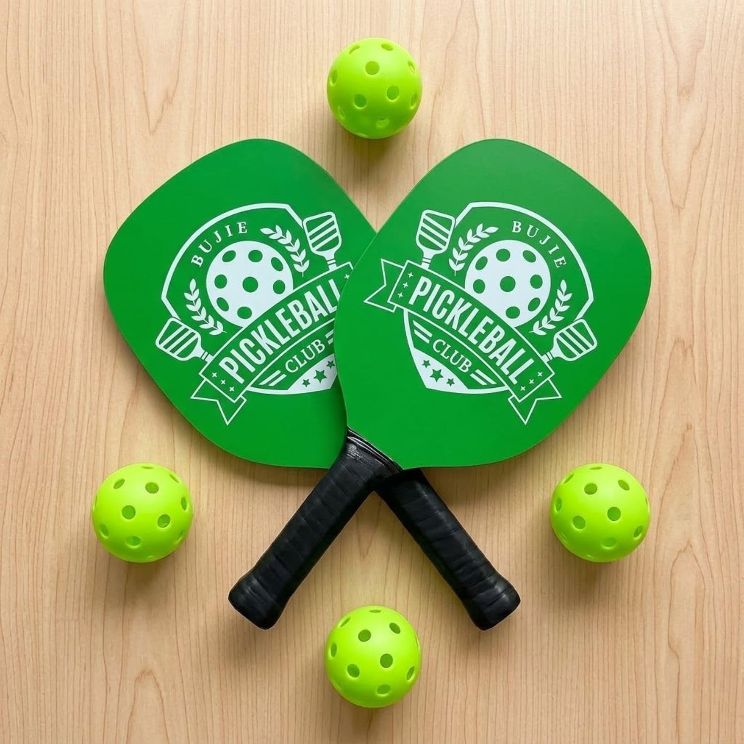 Pickleball Set with 2 Wooden Paddles, 4 Indoor/Outdoor Balls & Carry Bag. Lightweight, Durable Rackets for Kids & Adults. Perfect Beginner kit for Family, Training & Active Fun. (Green)-image-40