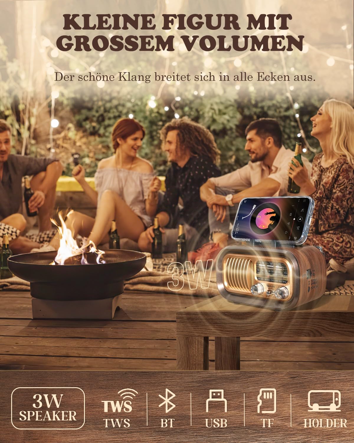 Retro Radio Klein mit Bluetooth,Tragbares AM/FM/SW Radio,Hervorragender Empfang,Nostalgie Unterstützt USB/TF-Karte Funktion,1200mAh Akku oder D-Zellen Batterien
